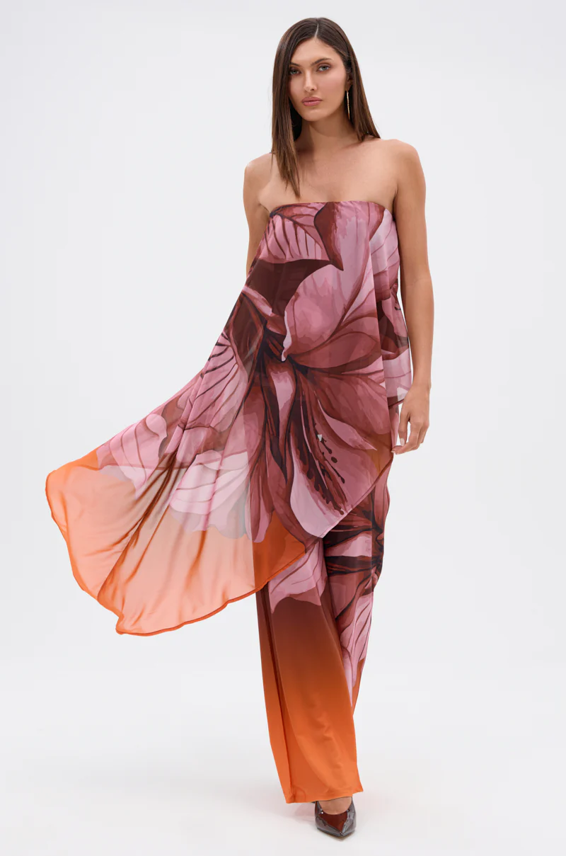 ON A BEACH SOMEWHERE PRINTED JUMPSUIT IN ORANGE