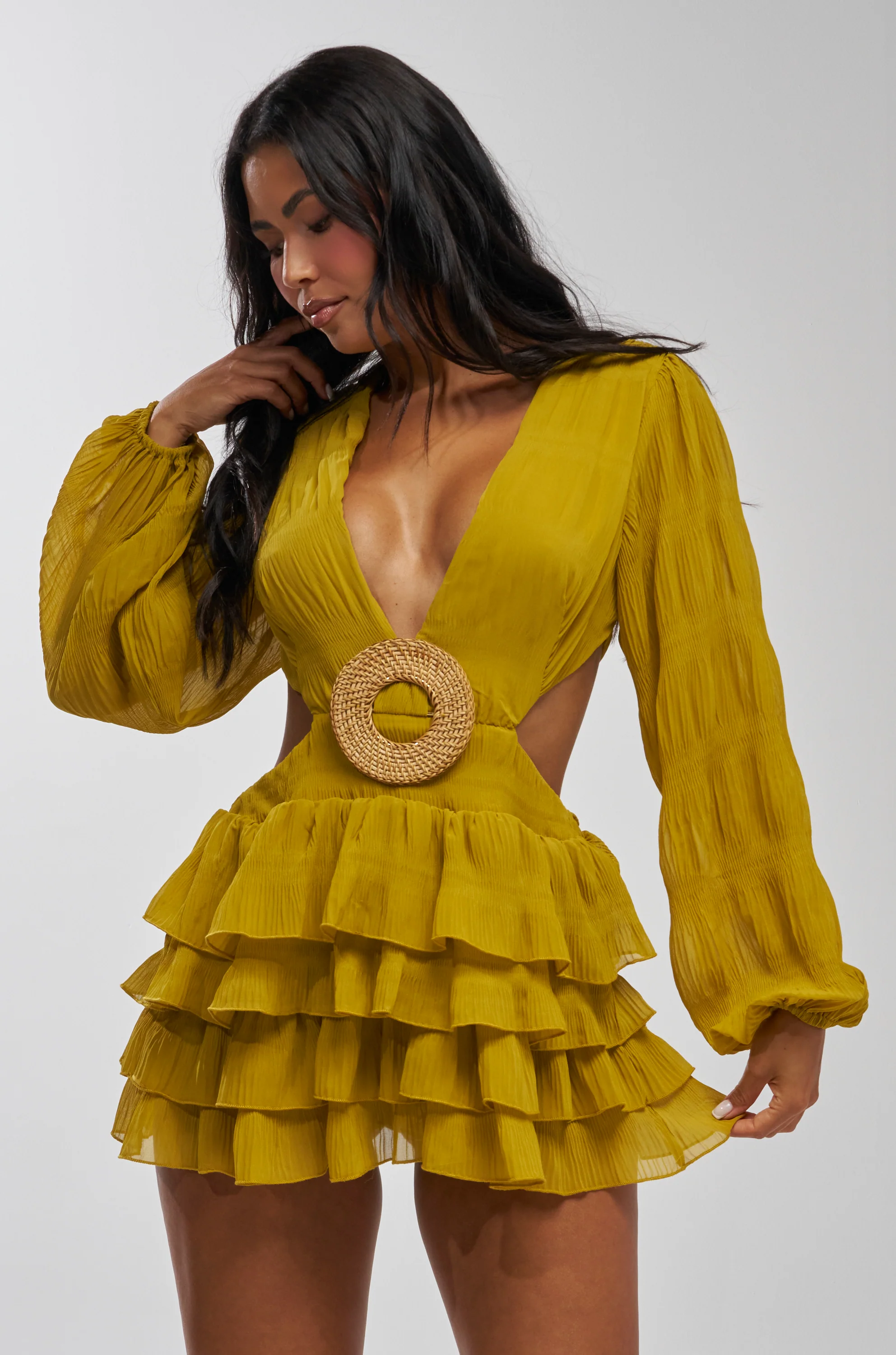 ON ISLAND TIME RUFFLED MINI DRESS IN CHARTREUSE - Image 2