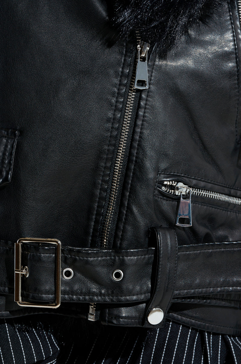ON THE GO FUR TRIM MOTO IN BLACK - Image 10