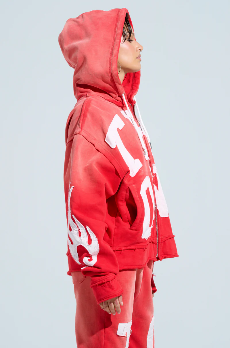 ONLY ONE ZIP UP SWEATSHIRT IN RED - Image 5