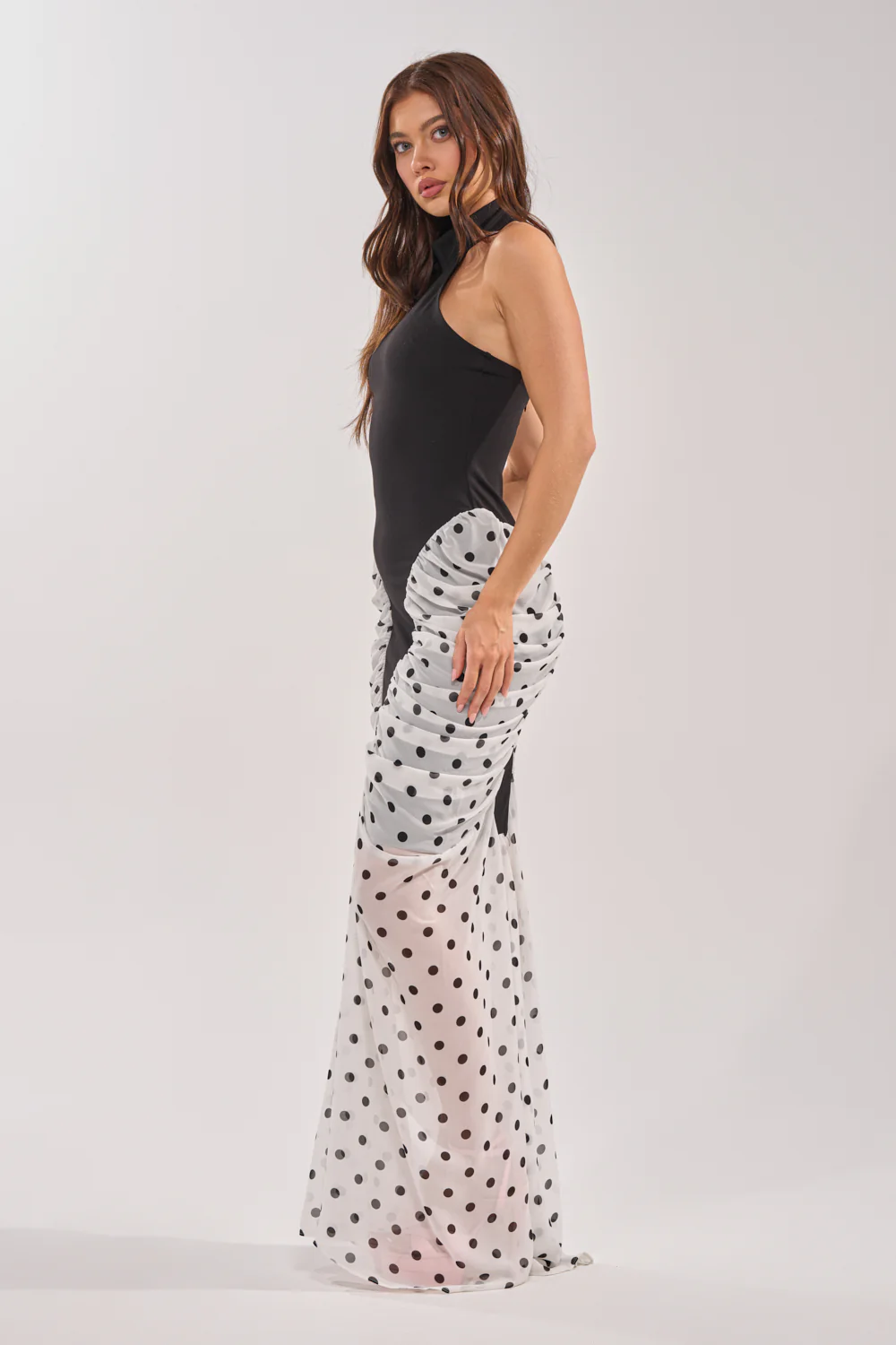 OUT FOR THE NIGHT MOCK NECK MAXI DRESS IN POLKA DOT - Image 5