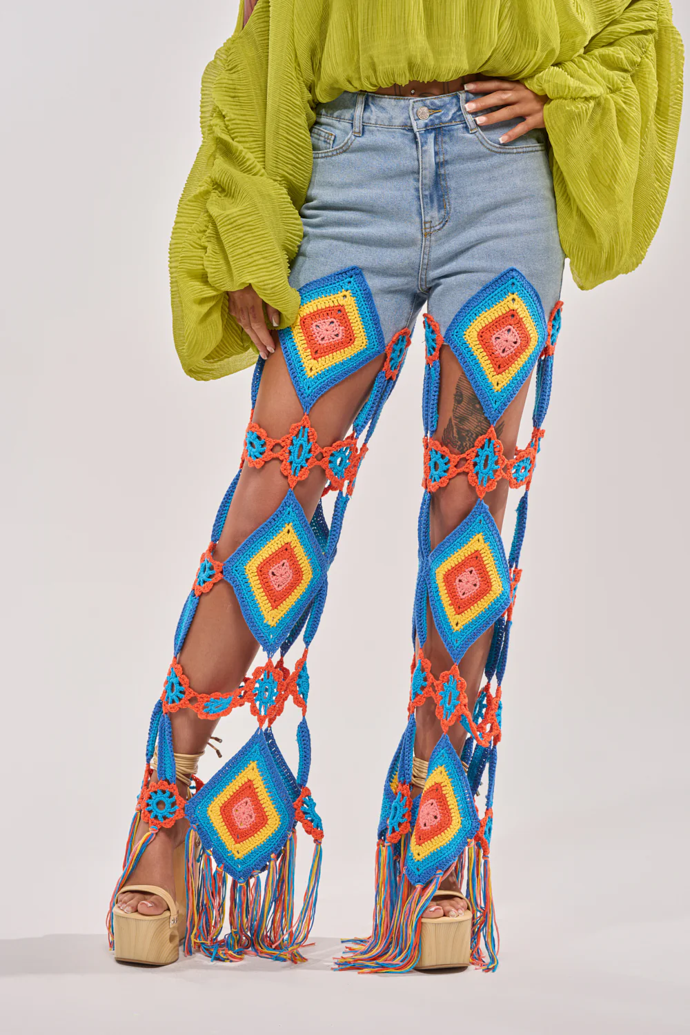 OUT OF OFFICE CROCHET DENIM JEANS - Image 2