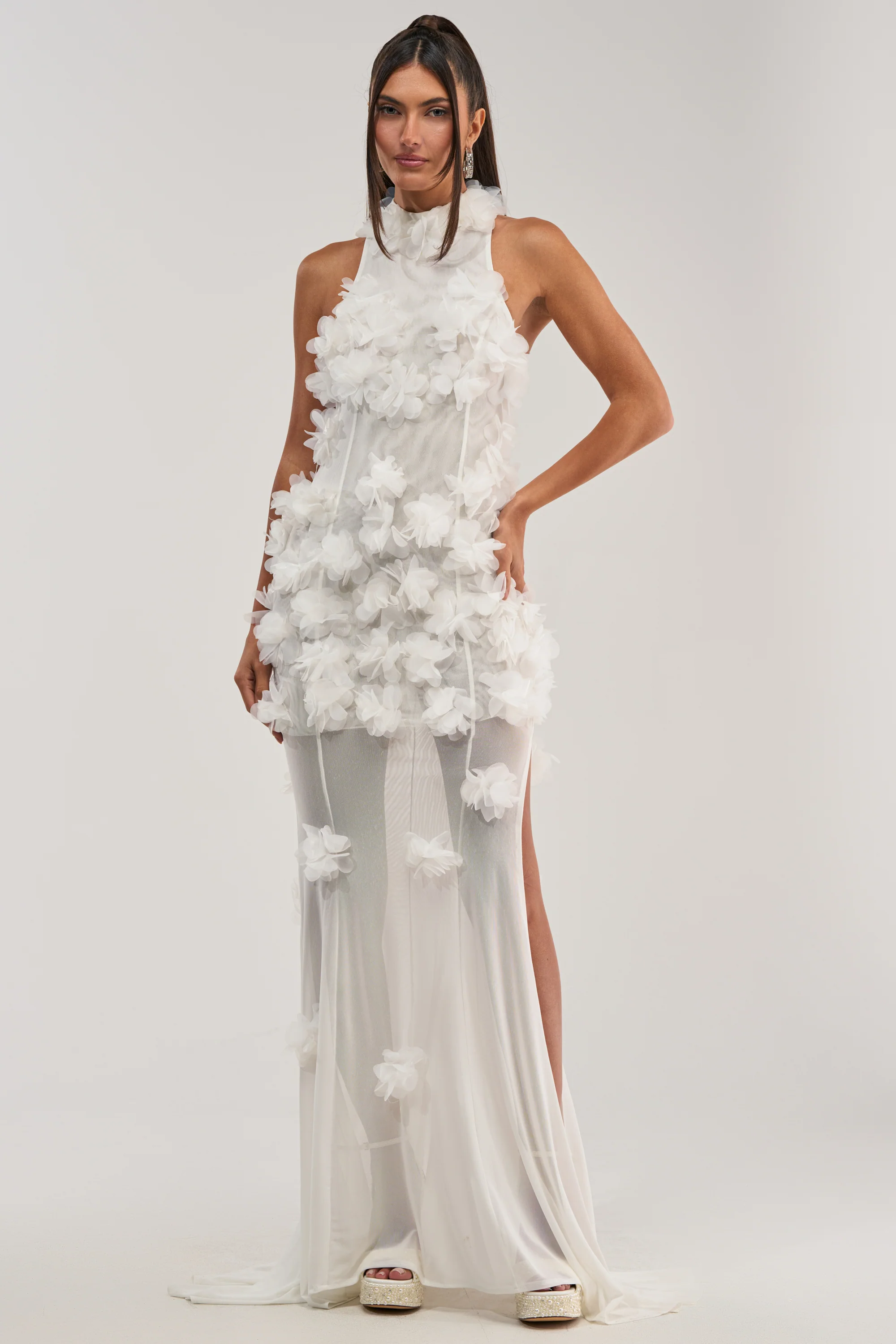 PARTY FAVOR RUFFLE MAXI DRESS IN WHITE