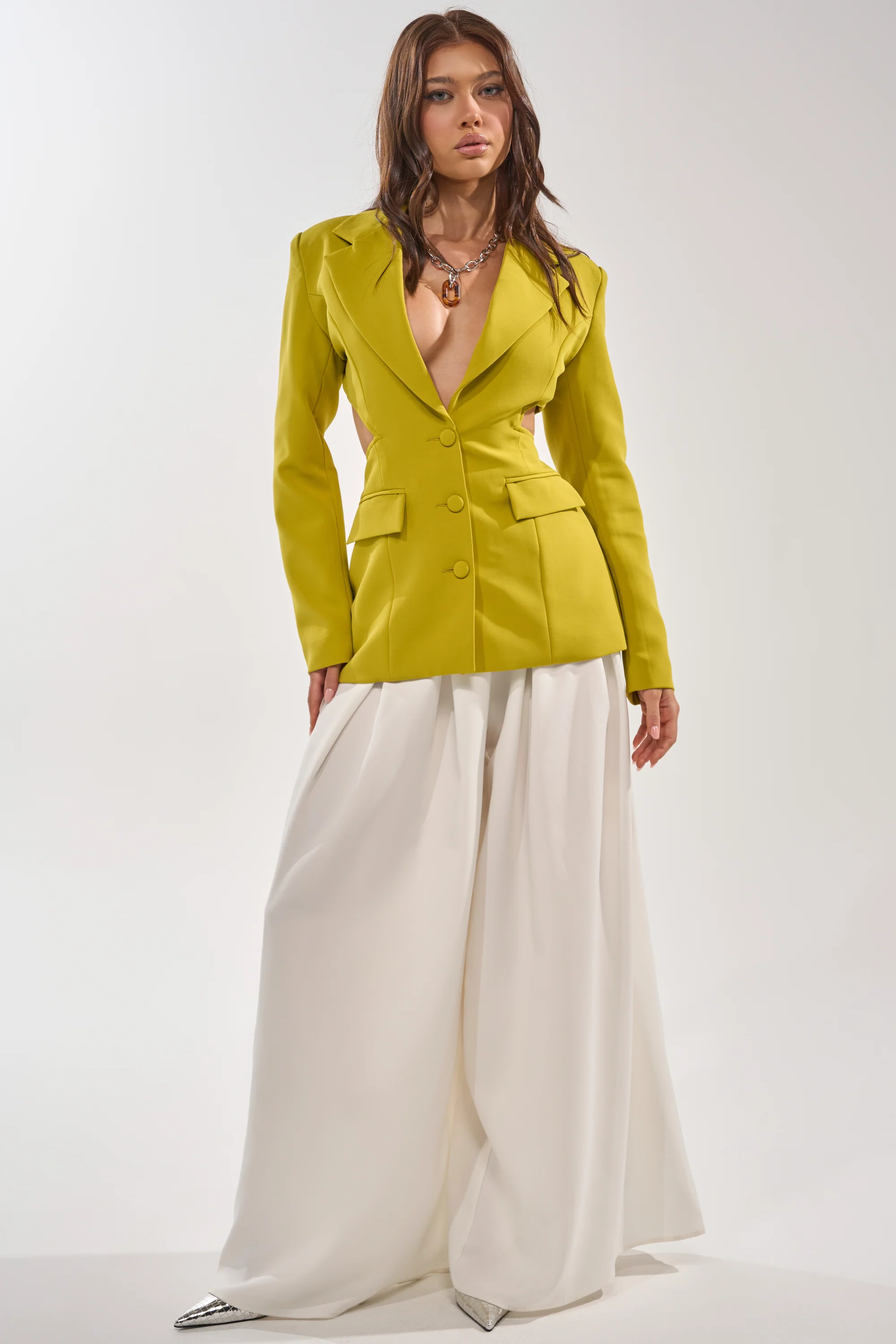 PARTY IN THE BACK CUTOUT BLAZER IN CHARTREUSE - Image 7