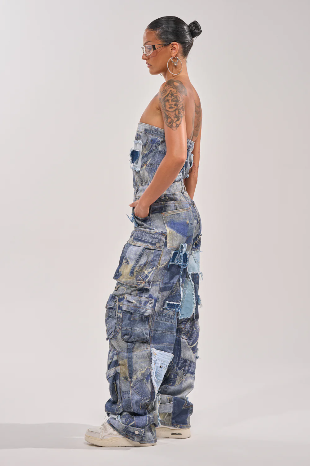 PATCHWORK DENIM ON DENIM JUMPSUIT - Image 4