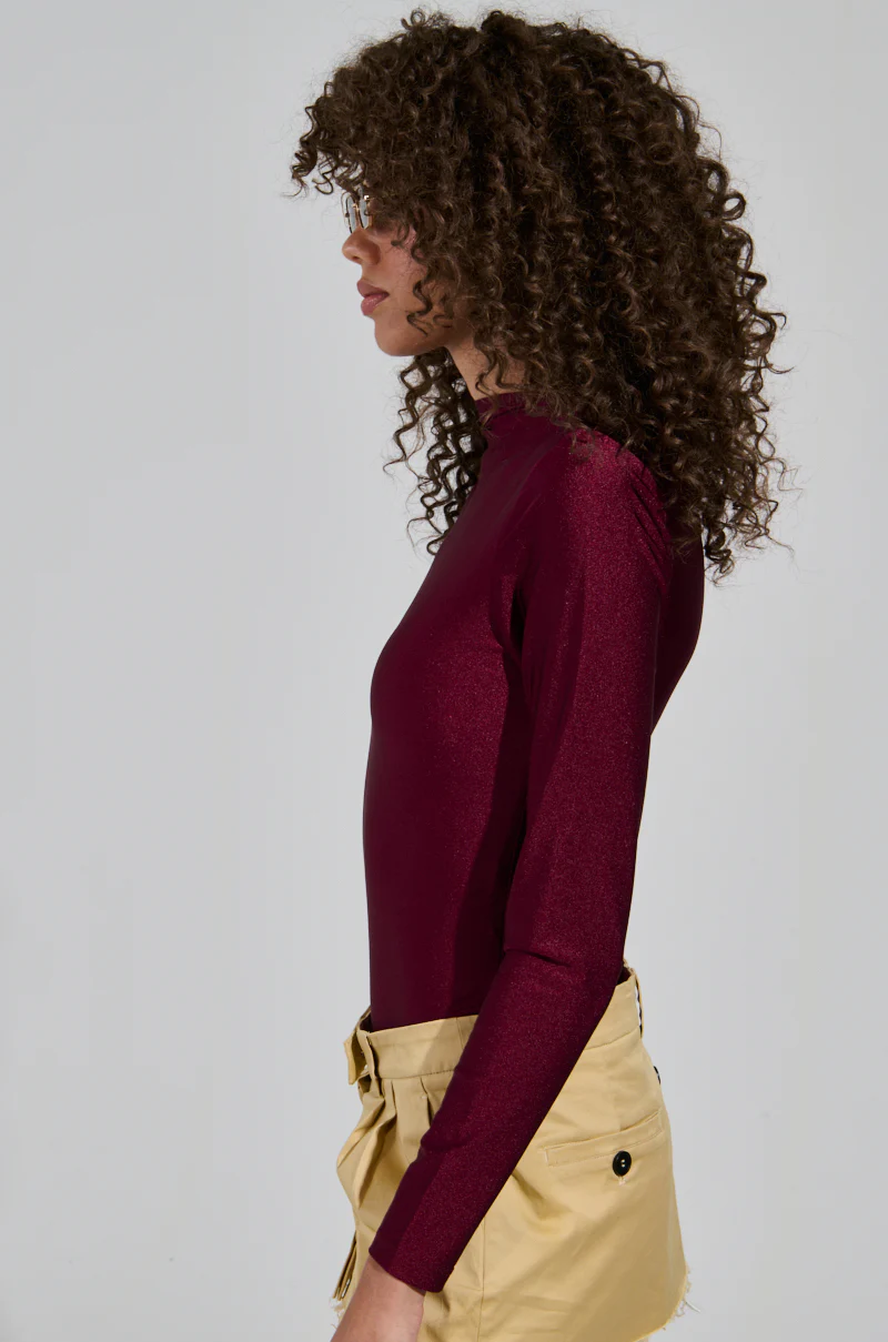 PAXTON DISCO LONG SLEEVE MOCK NECK BODYSUIT IN BURGUNDY - Image 2