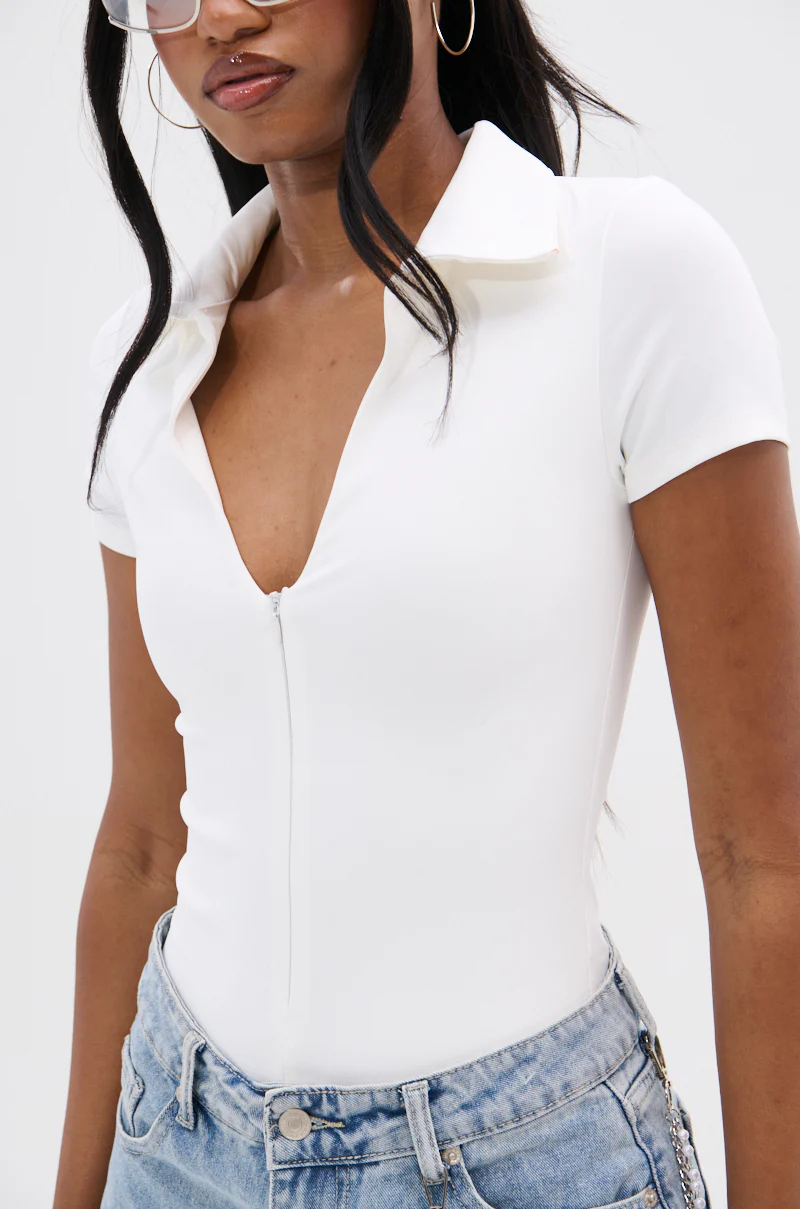 PAXTON FRONT ZIP SHORT SLEEVE COLLARED BODYSUIT - Image 7