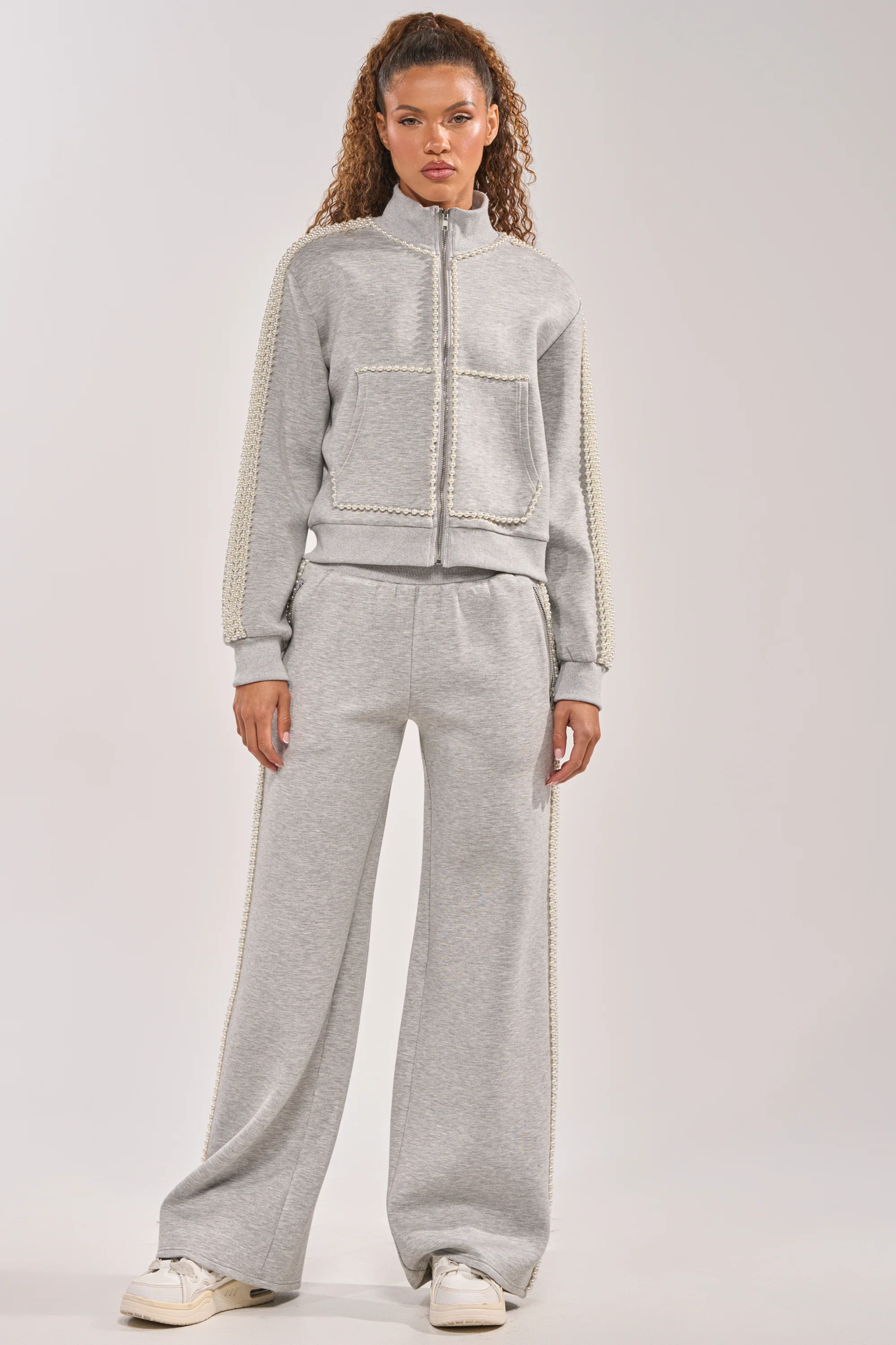 PEARL GIRL WIDE LEG JOGGER IN GREY - Image 9