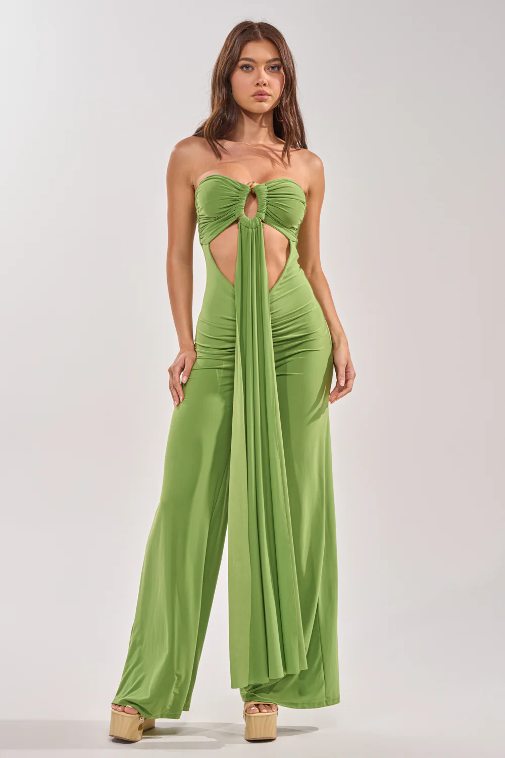 PICK ME UP STRAPLESS JUMPSUIT IN GREEN