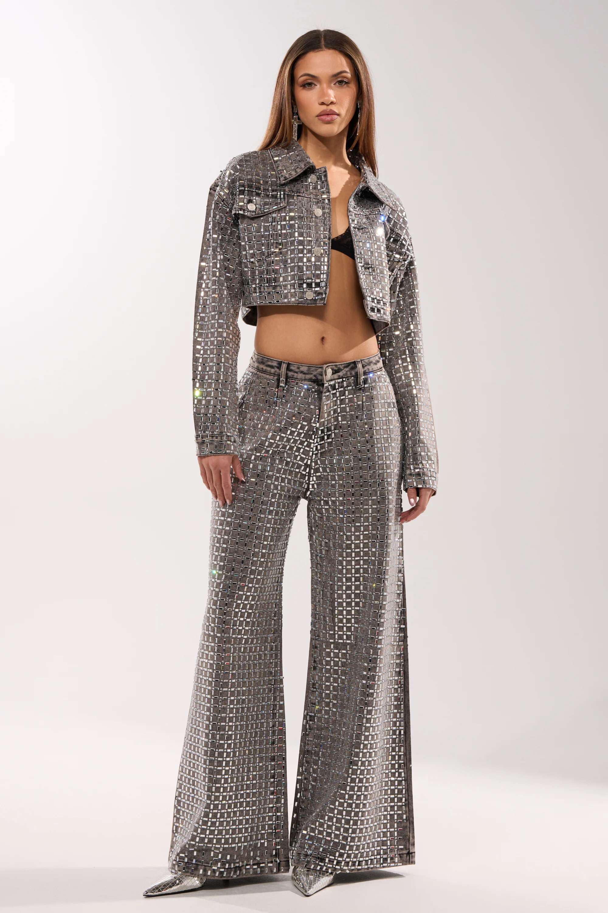 PICK N CHOOSE RHINESTONE DENIM JACKET IN GREY - Image 9