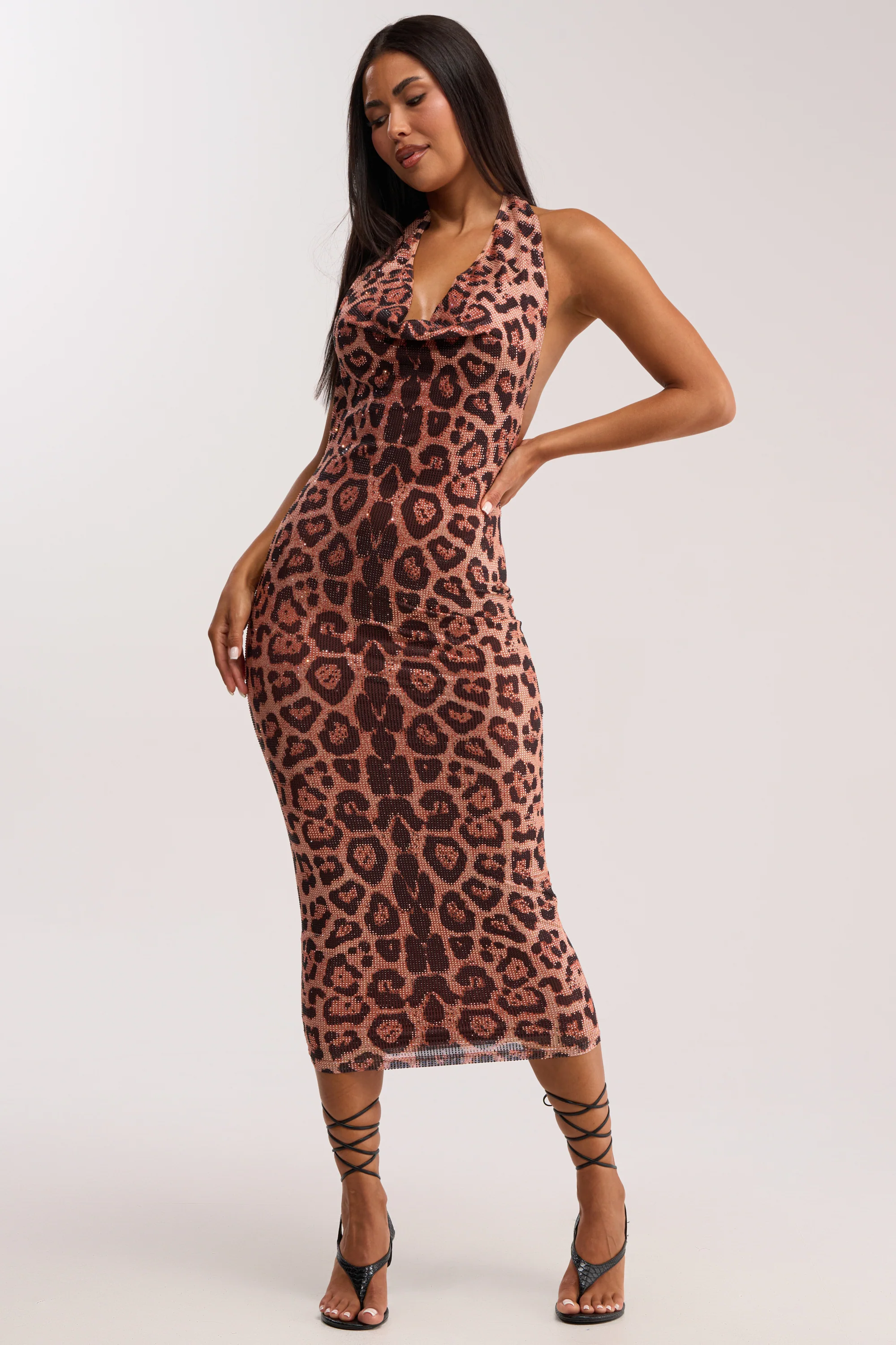 POPPIN' BOTTLES RHINESTONE MAXI DRESS IN LEOPARD - Image 2