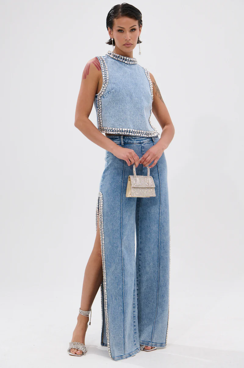 POPPING OUT RHINESTONE DENIM PANT - Image 5