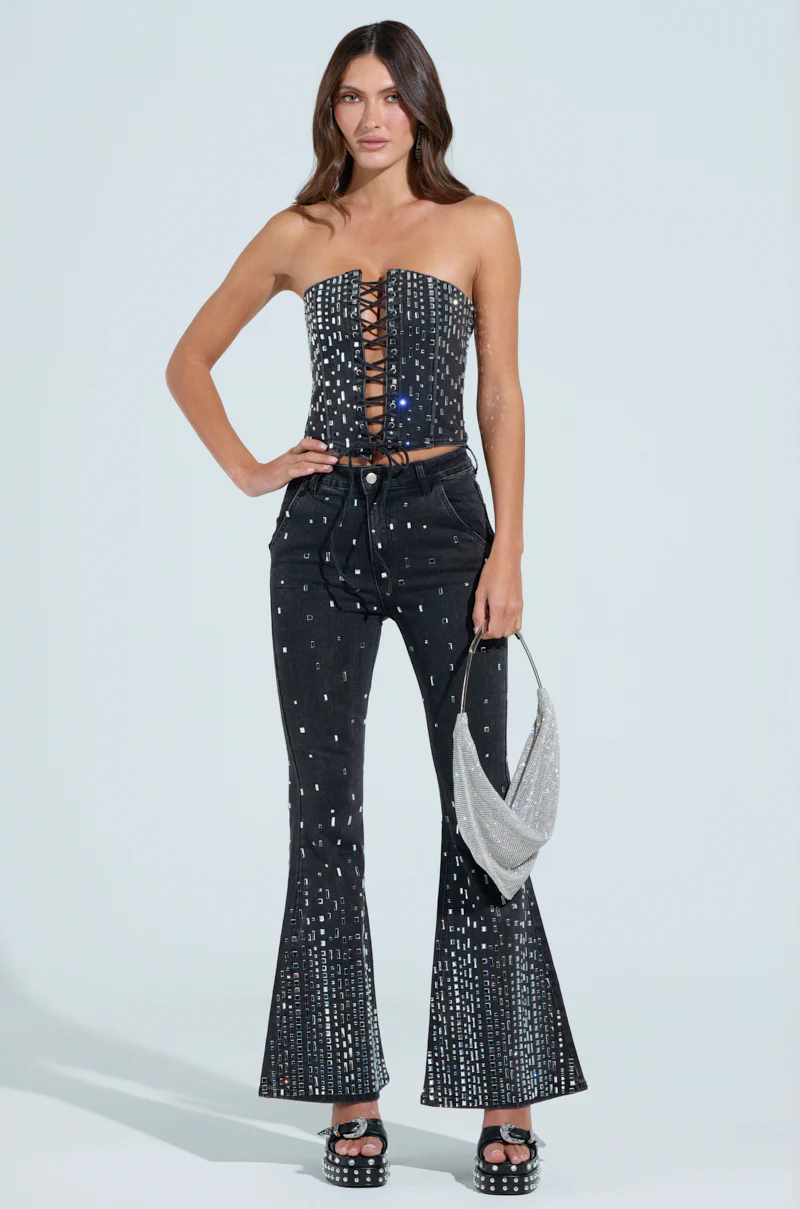 POPSTAR BLACK DENIM CORSET WITH RHINESTONE - Image 9