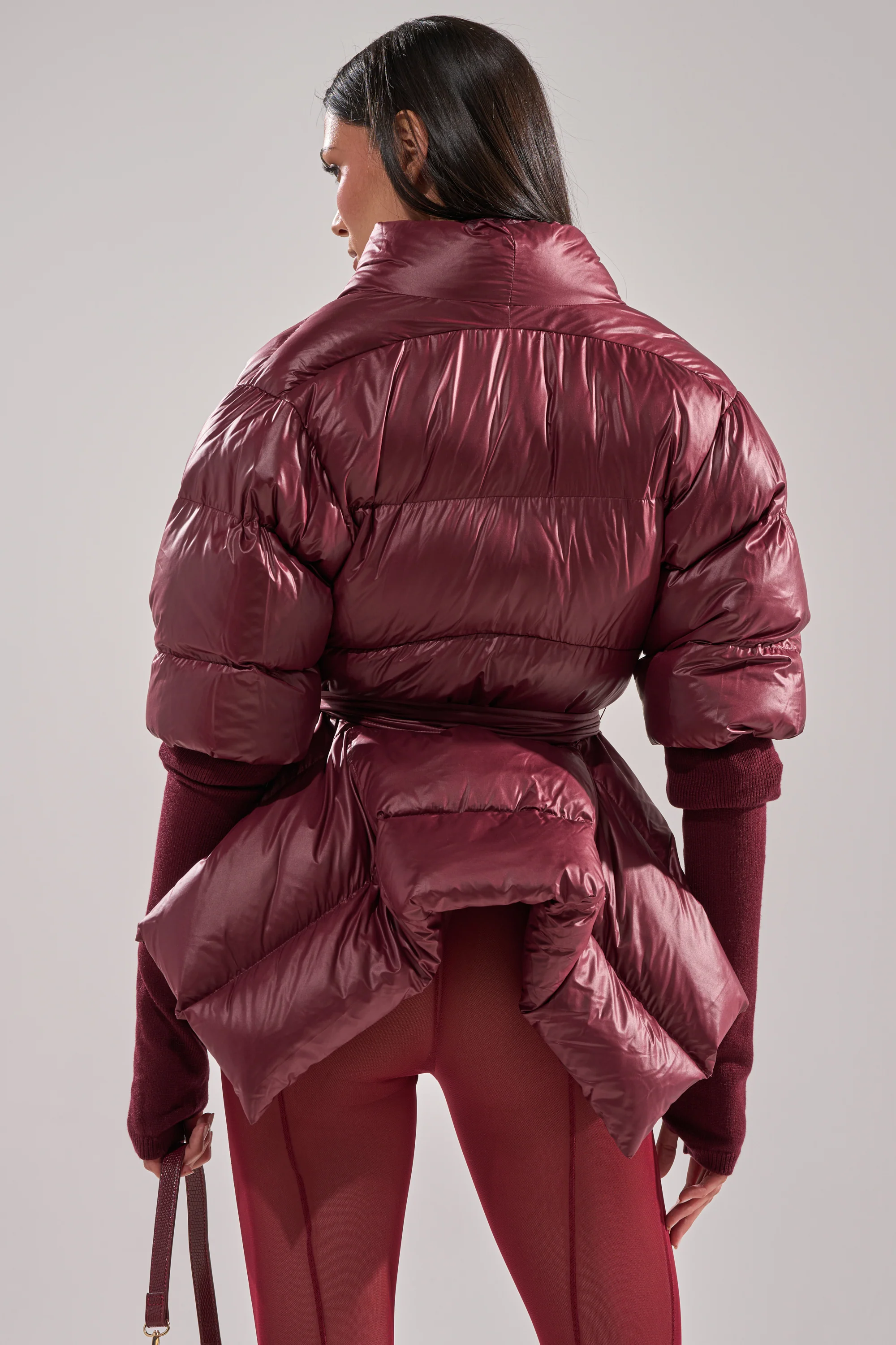 RIB SLEEVE PEPLUM PUFFER IN BURGUNDY - Image 6