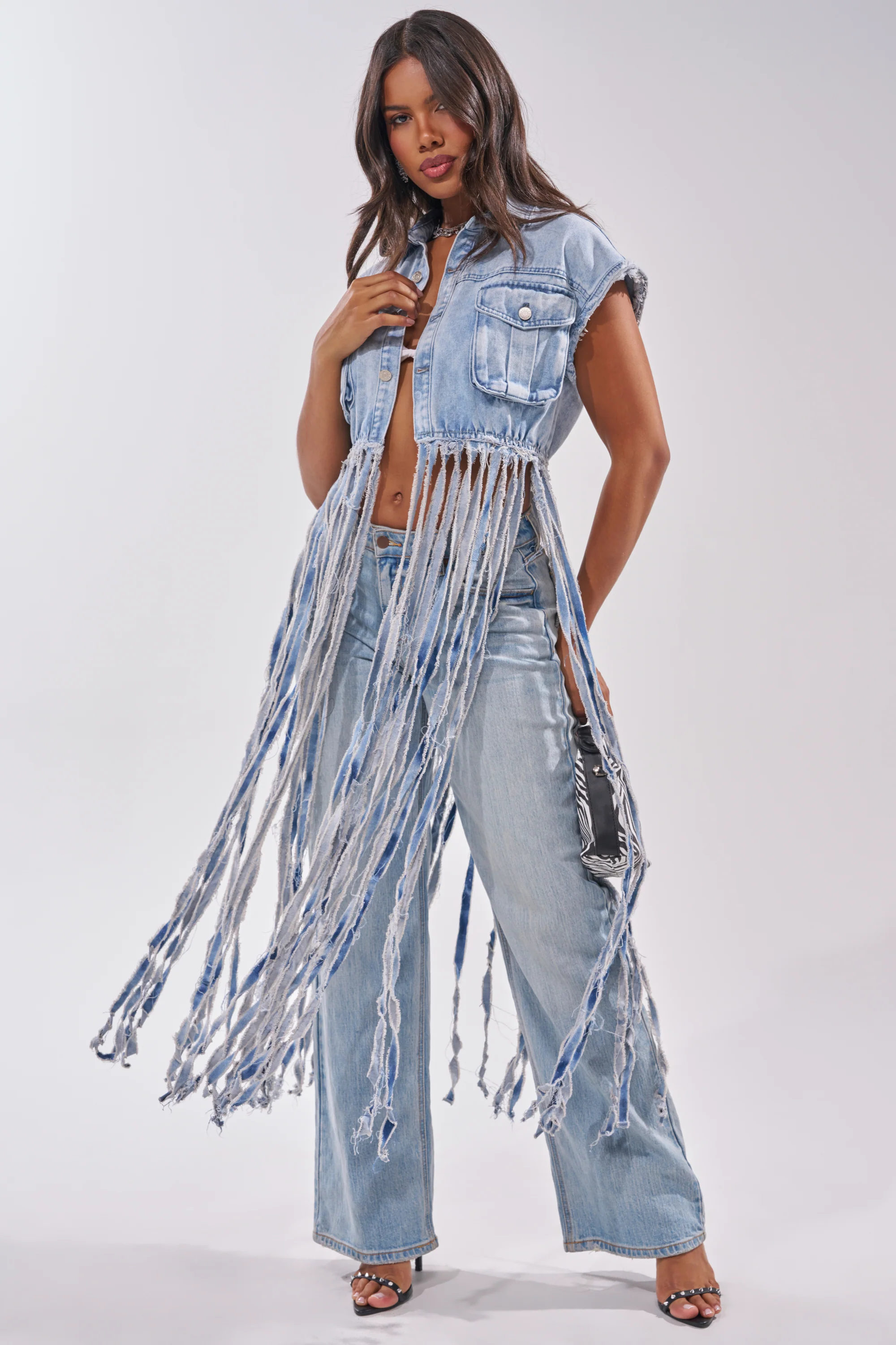 ROCK ON DENIM FRINGE TOP