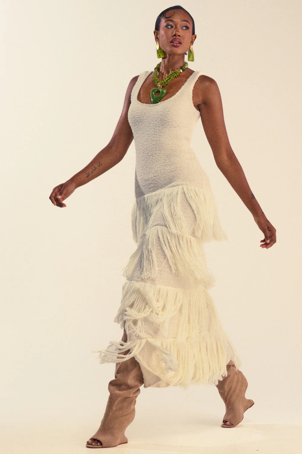 ROGUE HEART KNIT FRINGE MAXI DRESS - Image 2