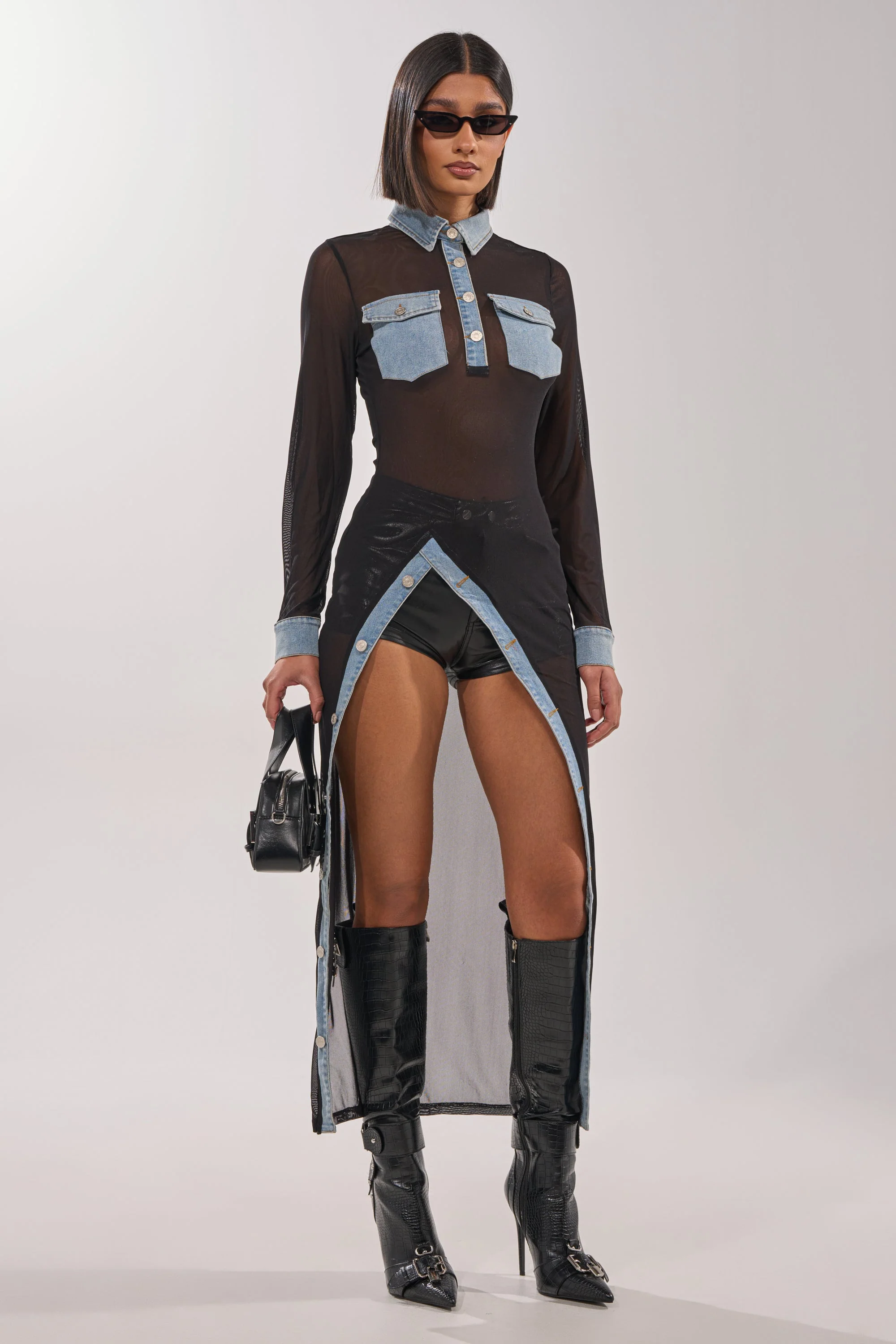 SABRINA LONG MESH BUTTON DOWN TOP - Image 4