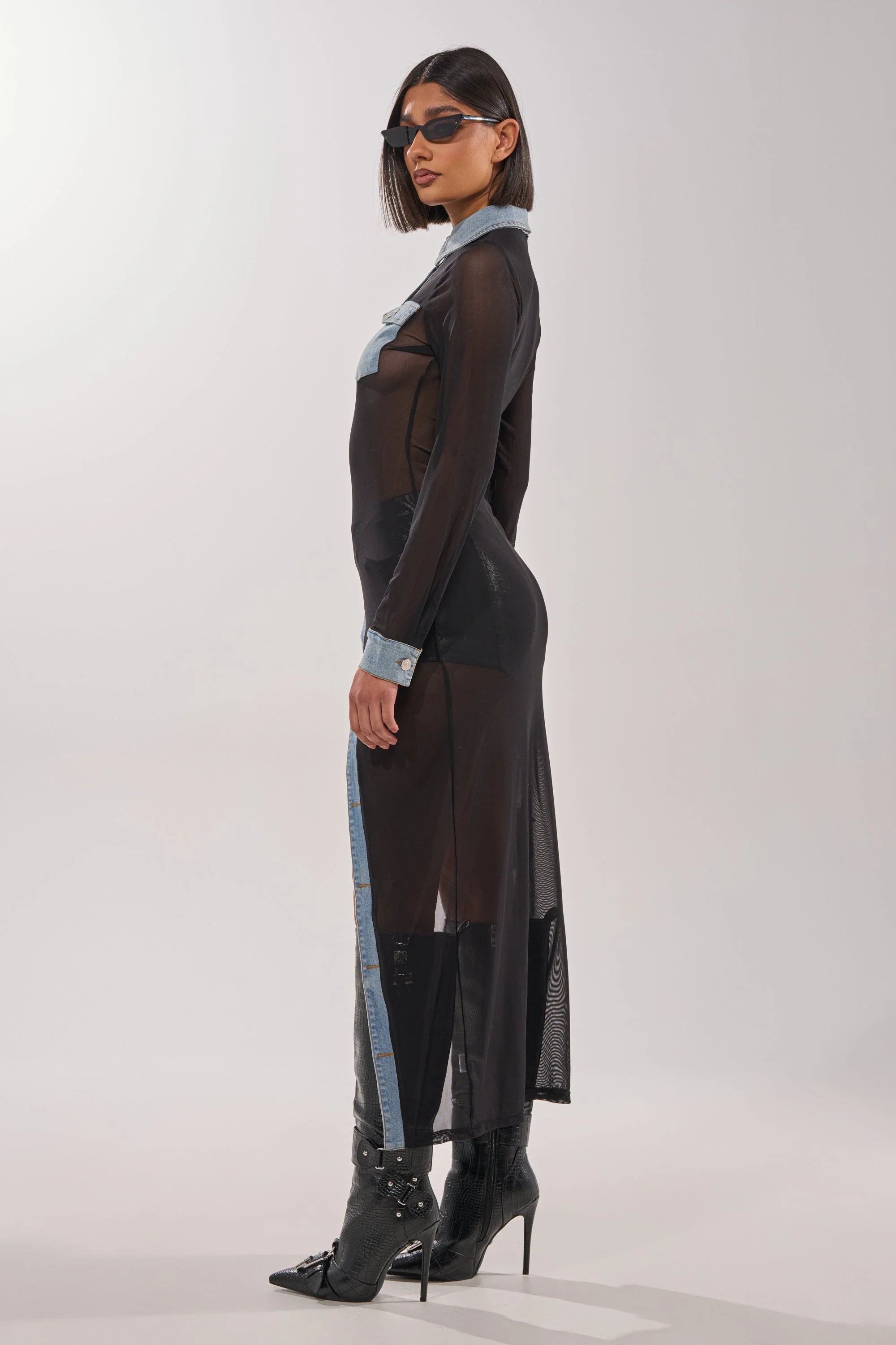 SABRINA LONG MESH BUTTON DOWN TOP - Image 5
