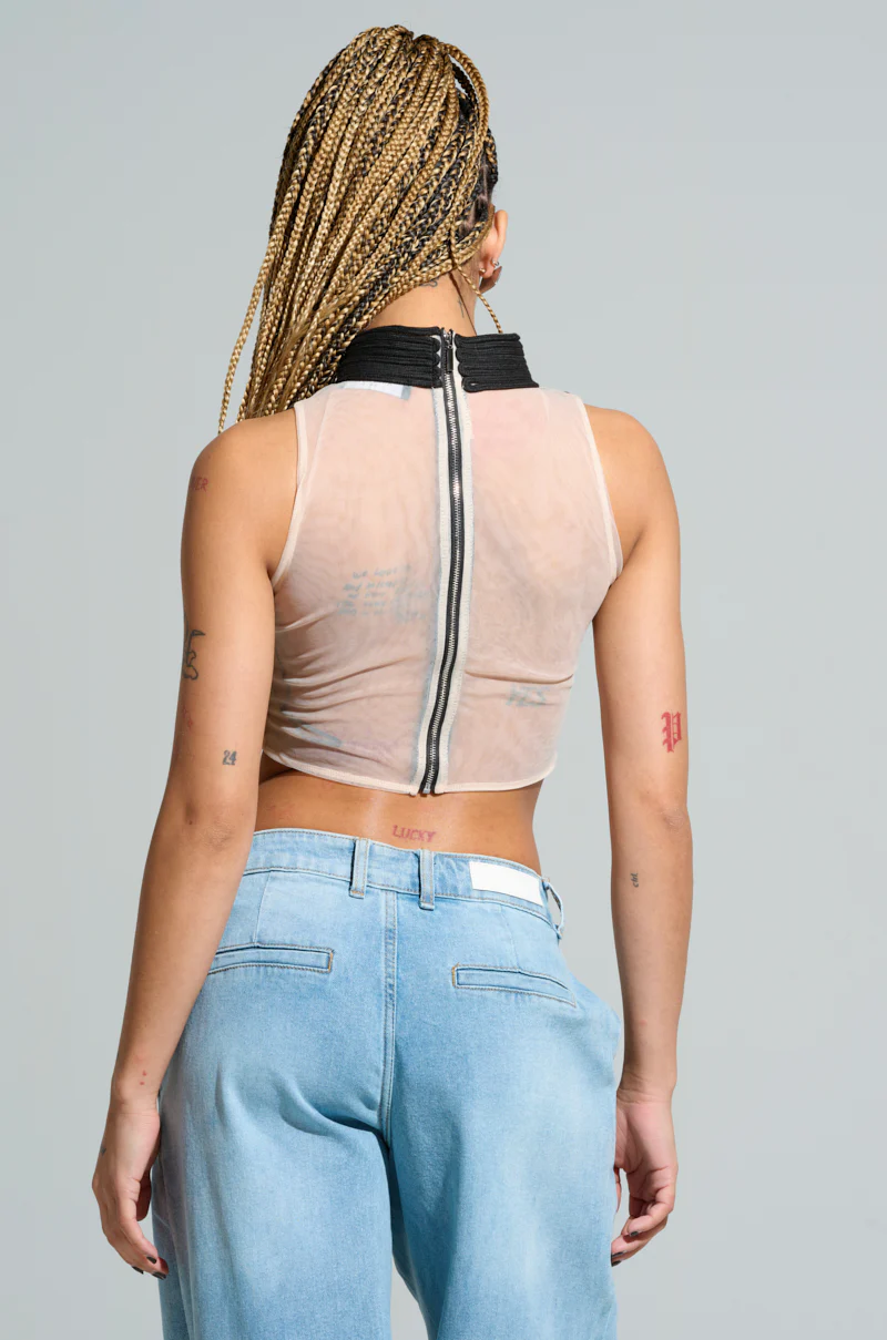 SATURN RINGS HIGH NECK MESH UNDERLAY BLOUSE IN BLACK - Image 4