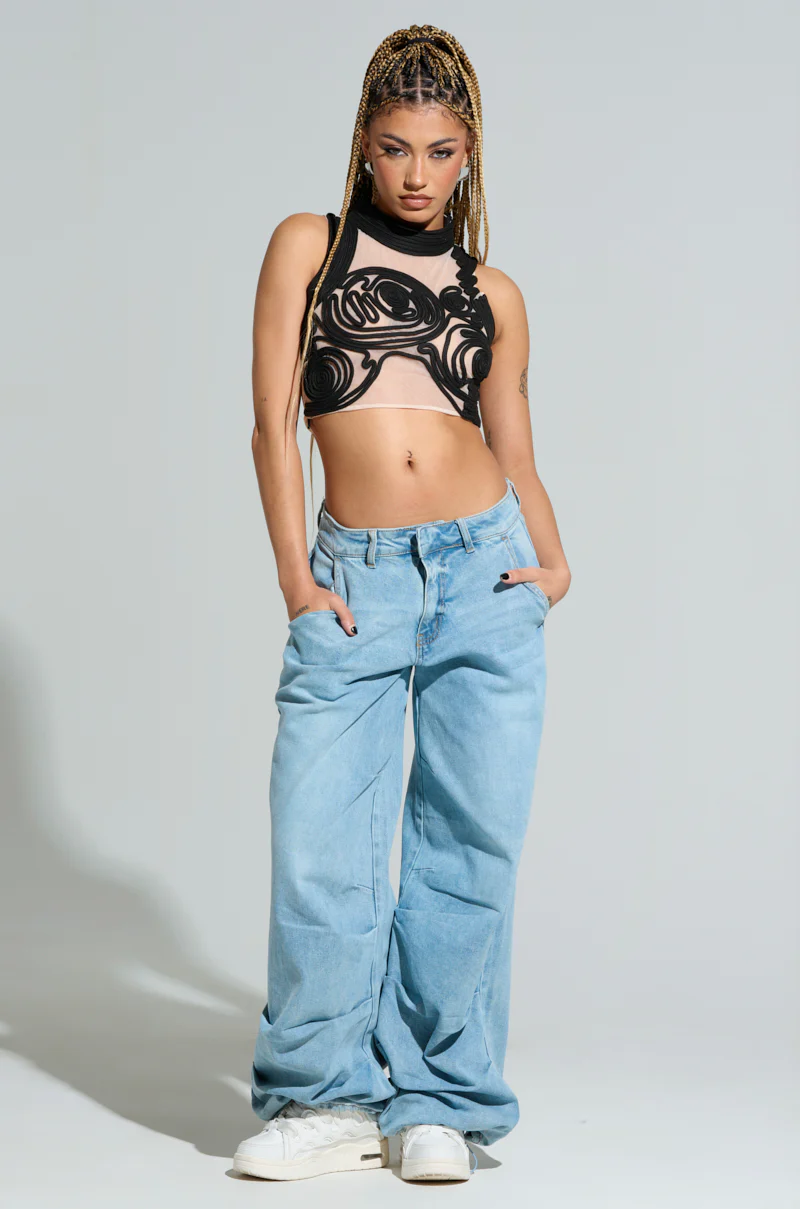 SATURN RINGS HIGH NECK MESH UNDERLAY BLOUSE IN BLACK - Image 5