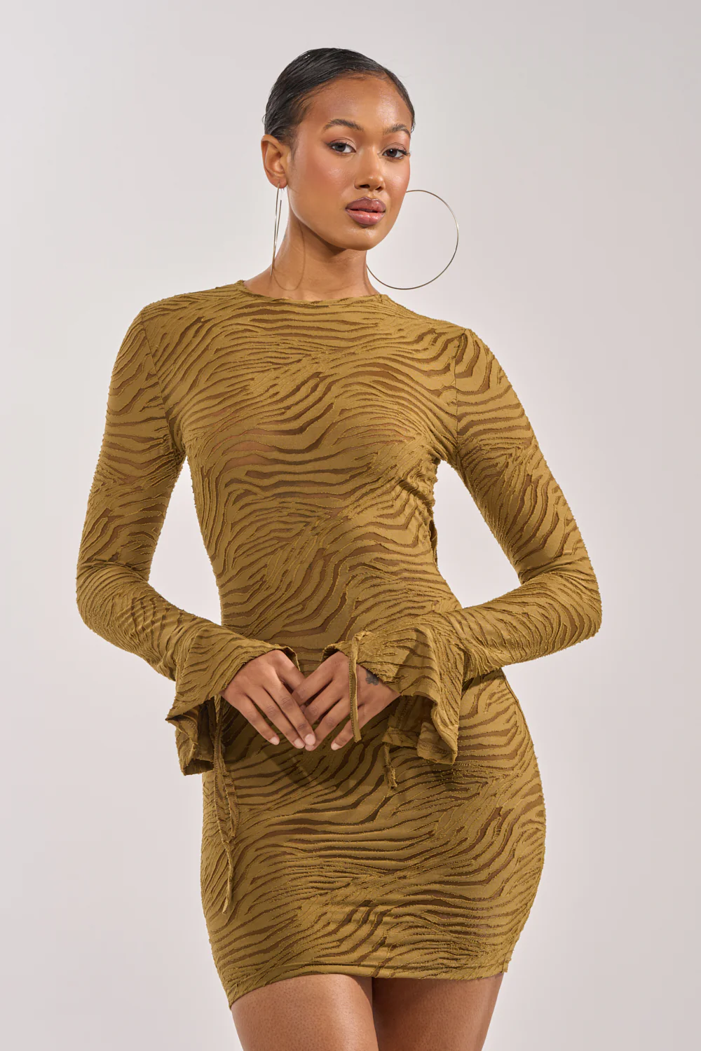 SEE ME WIN MESH MINI DRESS IN OLIVE - Image 2