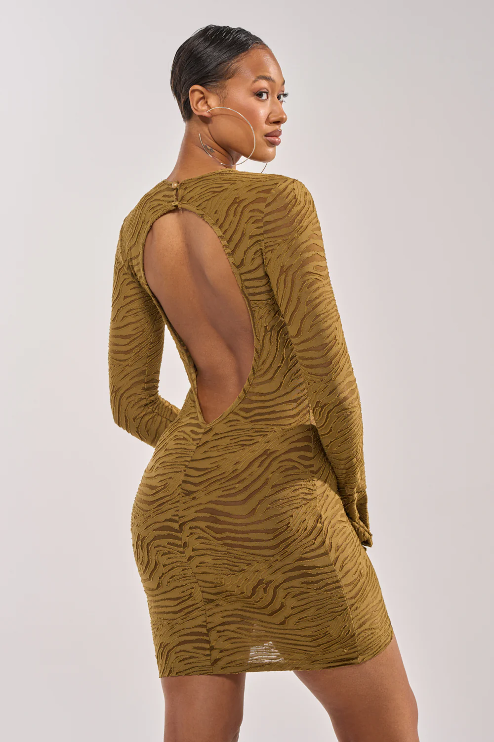 SEE ME WIN MESH MINI DRESS IN OLIVE - Image 5