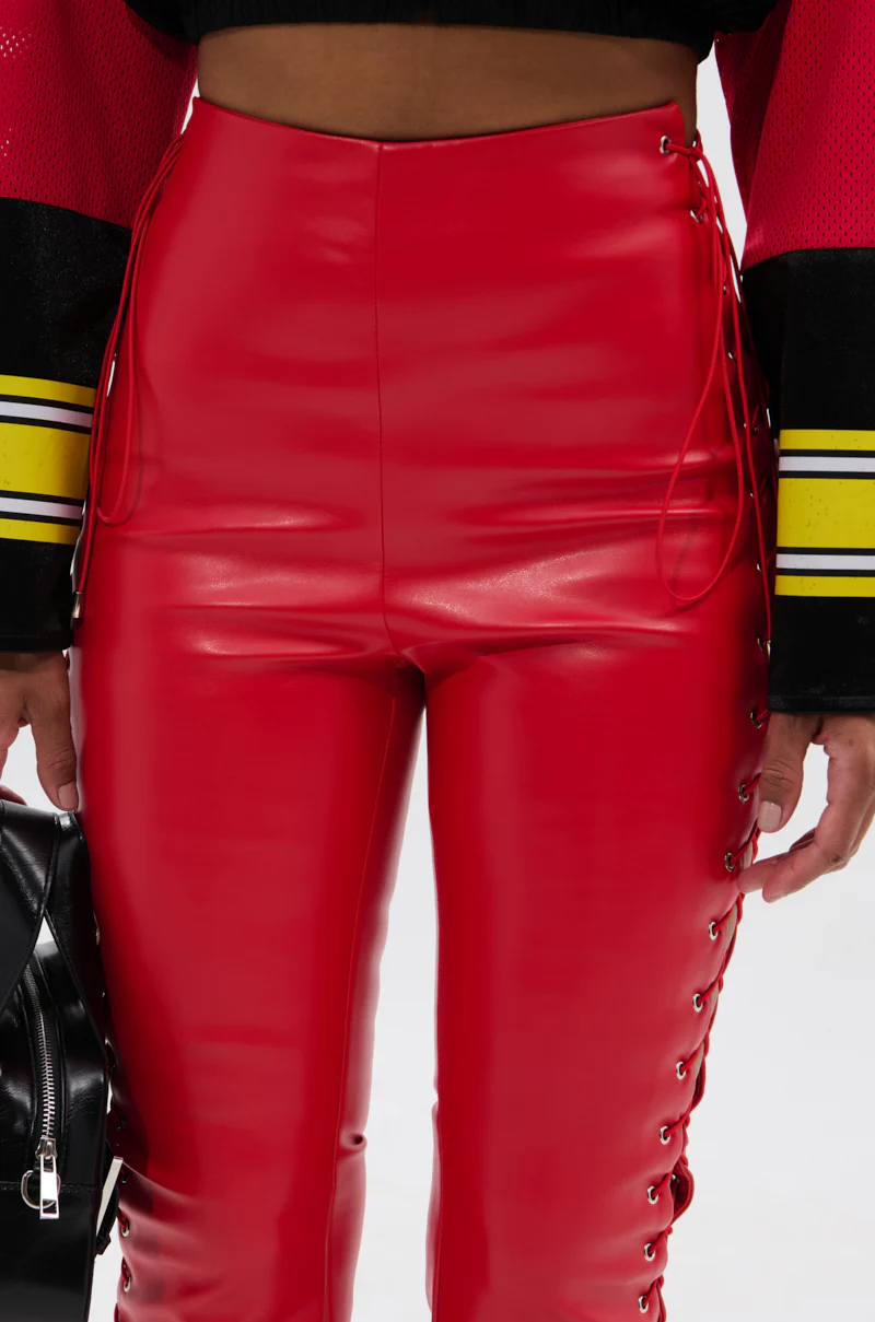 SEXY FAUX LEATHER RED LACE-UP PANTS - Image 13