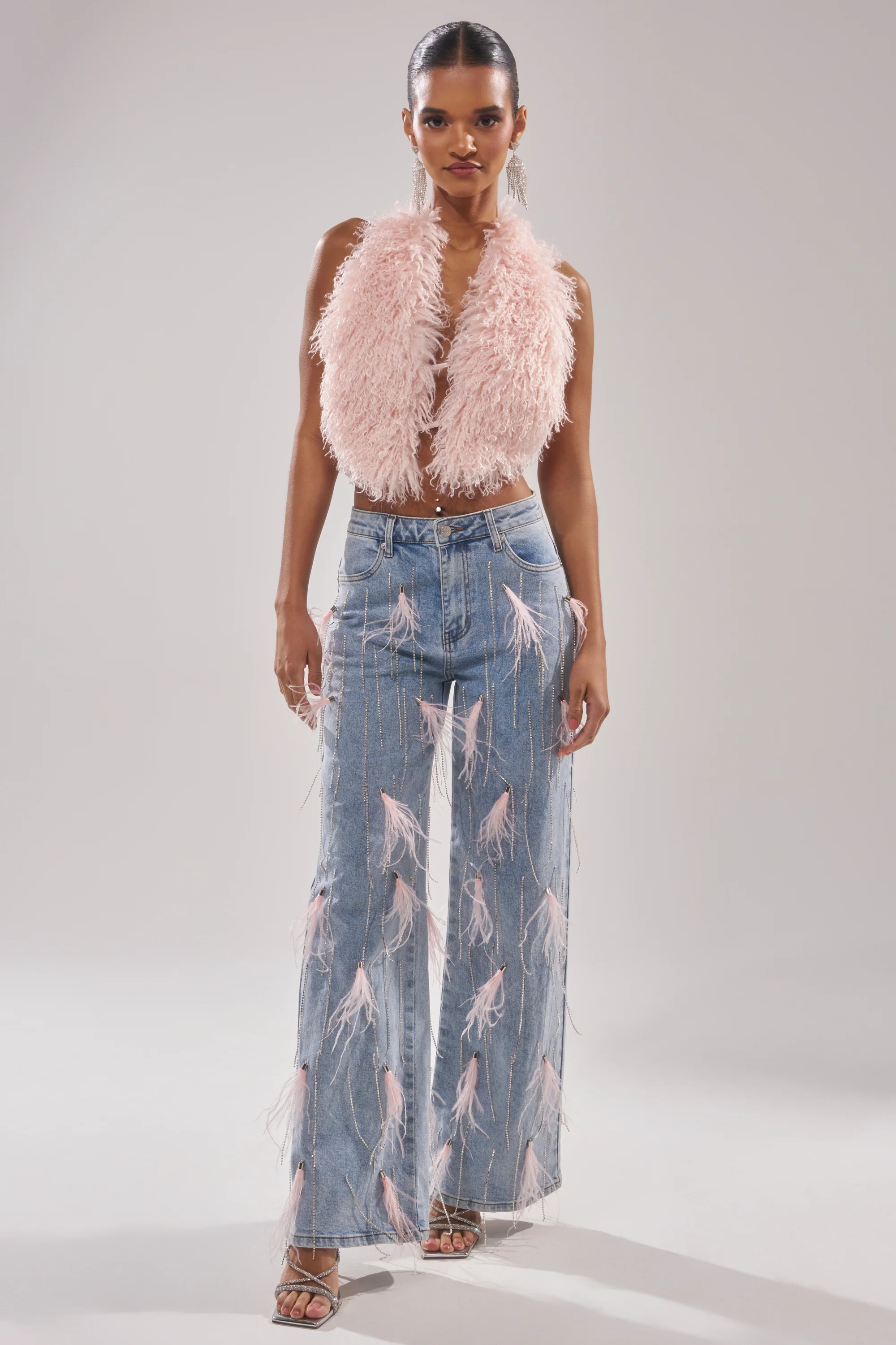 SHAKE IT FOR ME GIRL PINK FEATHER EMBELLISHED DENIM - Image 7