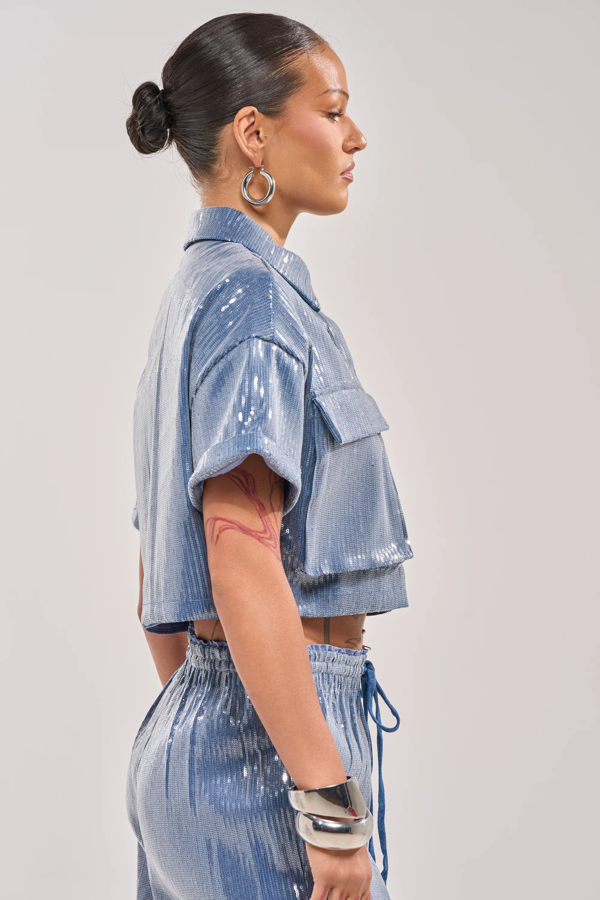 SHAKE IT GIRL SEQUIN BUTTON DOWN - Image 4