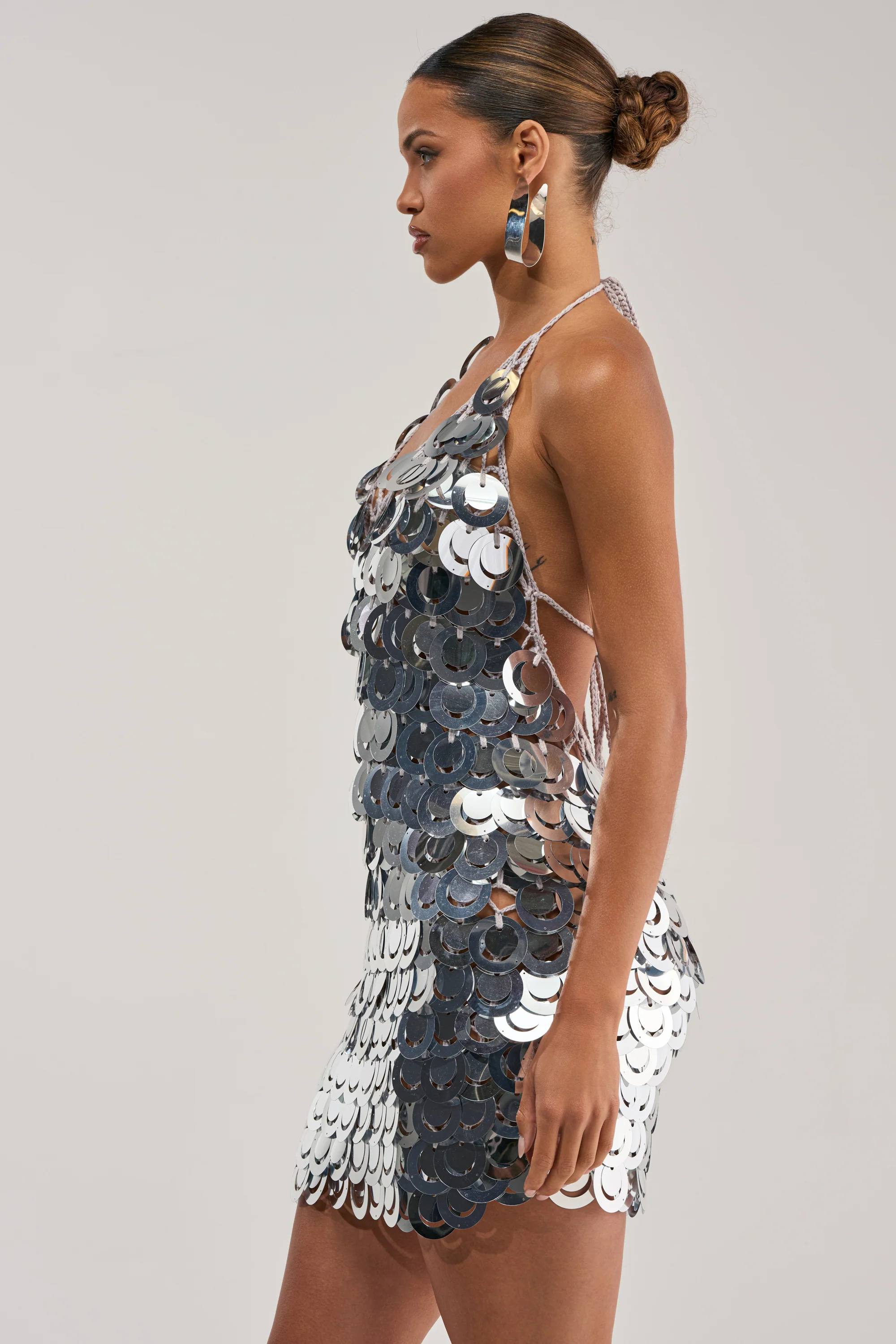 SHIMMER AND SHAKE SEQUIN MINI DRESS IN SILVER - Image 4