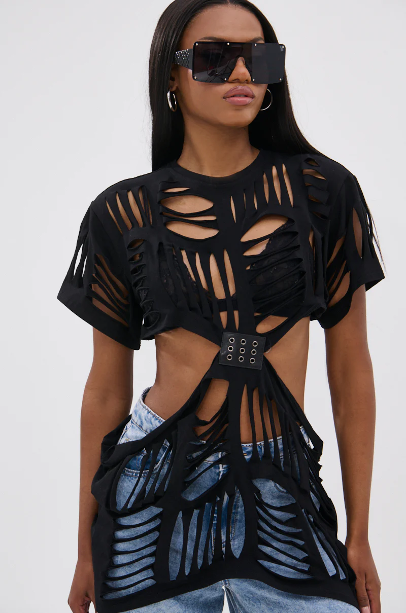 SHREDDED OVERSIZED SHORT SLEEVE TEE - Image 2