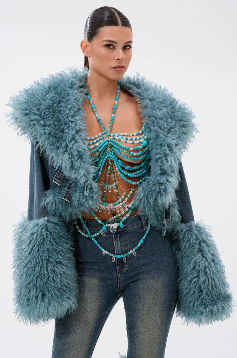 SIT PRETTY FUR TRIM DENIM JACKET - Image 5
