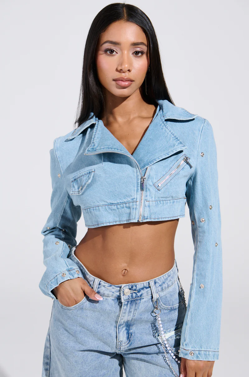 SNAP OUT OF IT ULTRA CROP MOTO IN DENIM - Image 7