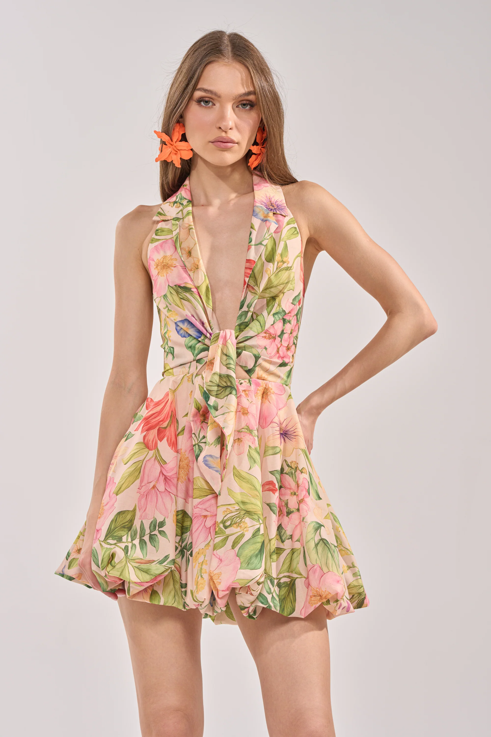SOFT LAUNCH FLORAL MINI DRESS IN BEIGE - Image 2
