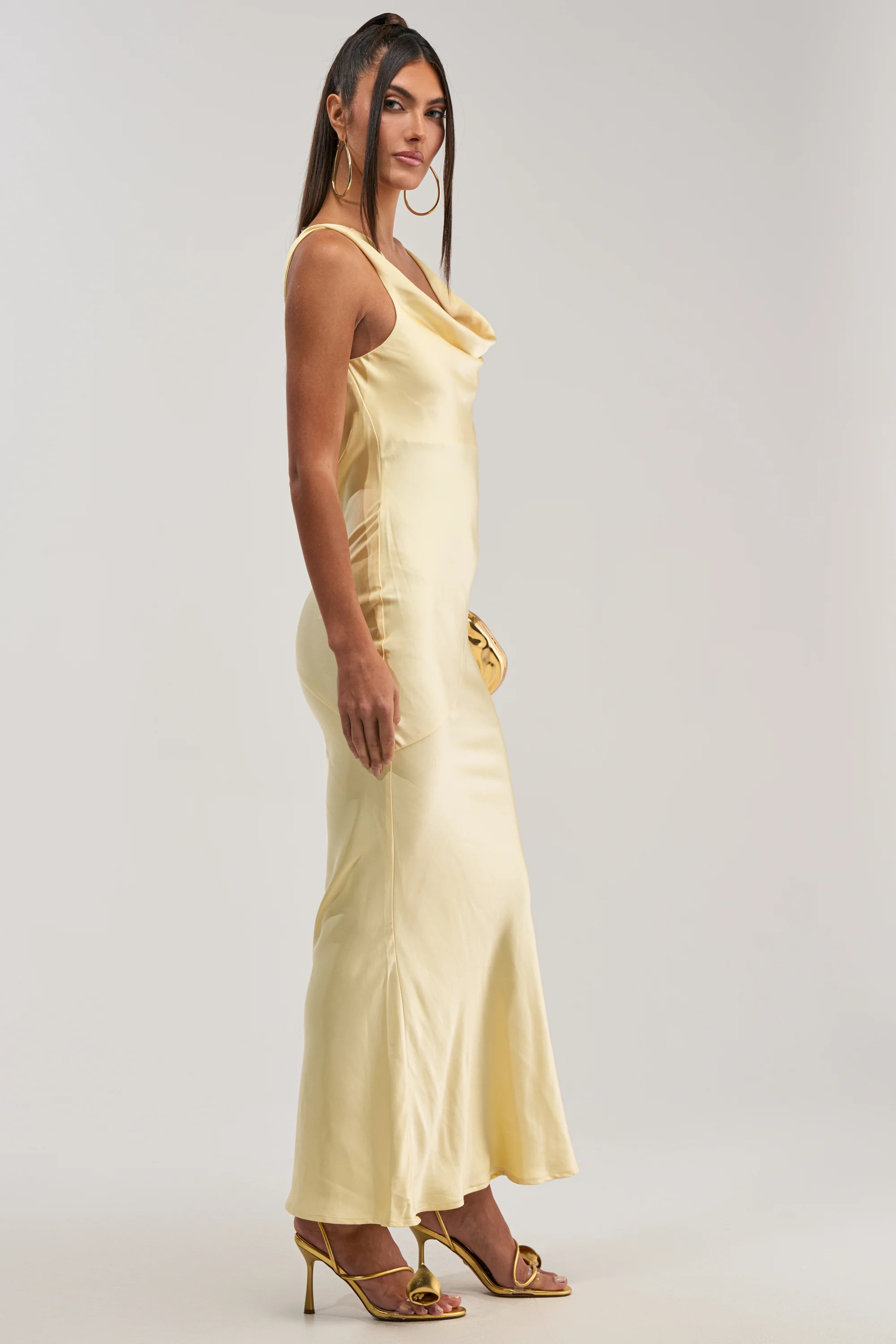 SOFT LAUNCH SATIN MAXI DRESS IN BUTTER YELLOW - Image 4