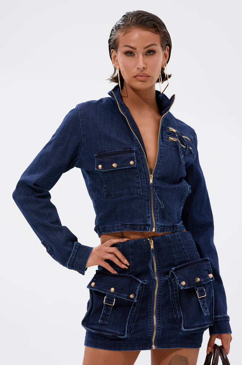 SOMETHING BETTER DENIM ZIP UP TOP - Image 2