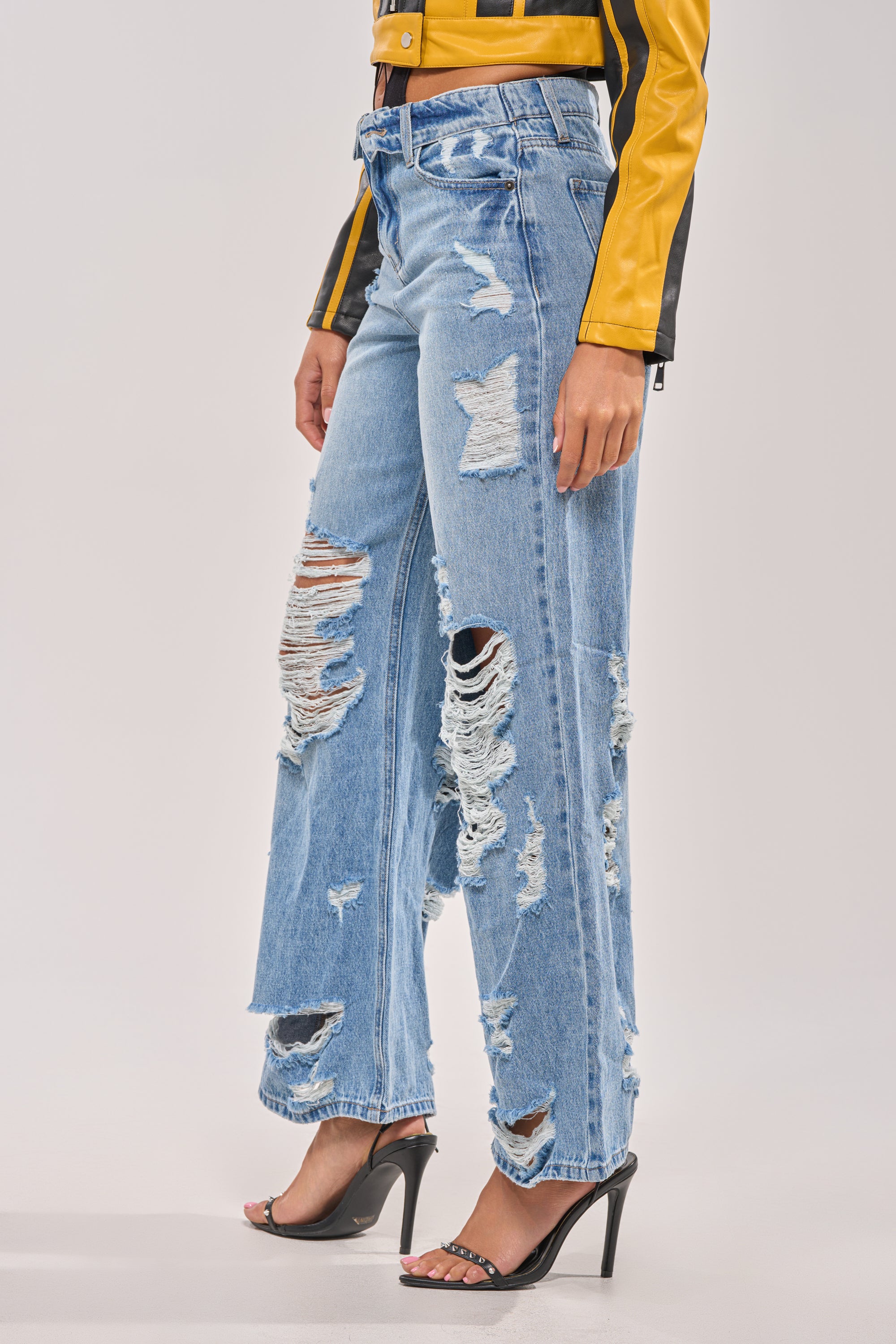SOMETHING NEW FOLD OVER WAISTBAND DISTRESSED DENIM - Image 3
