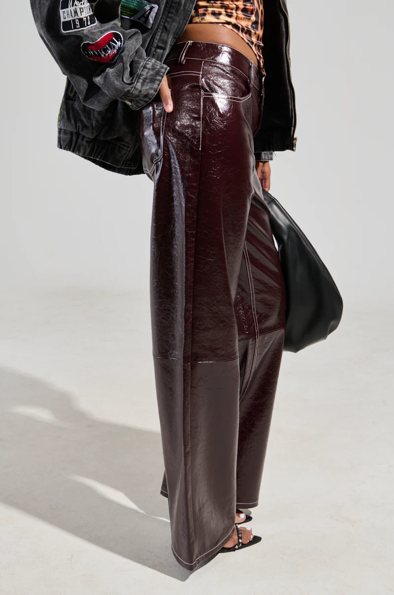 START WITH ME FAUX LEATHER TROUSER IN BURGUNDY - Image 3