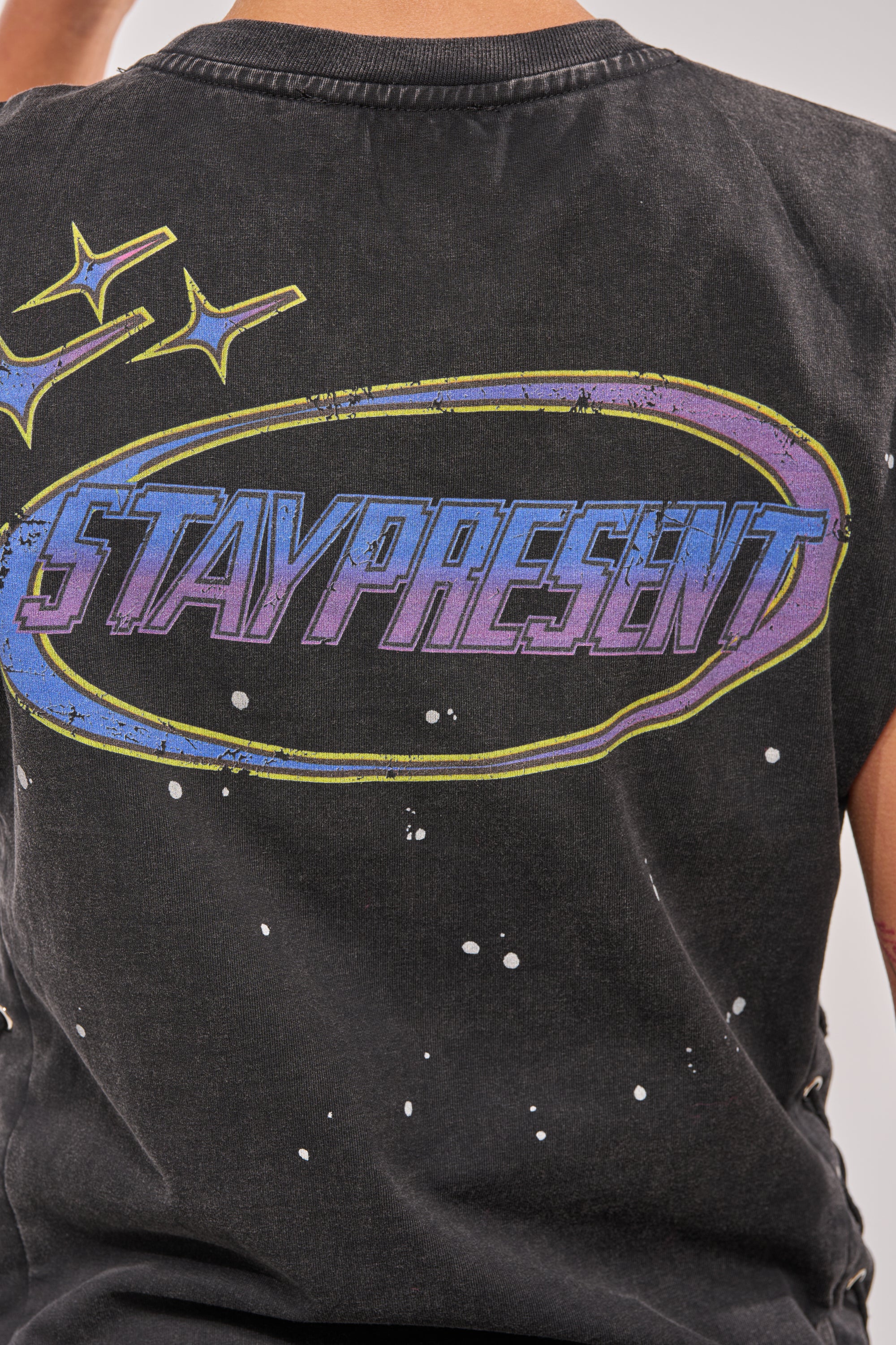 STAY PRESENT EMBELLISHED LACE UP TEE - Image 9