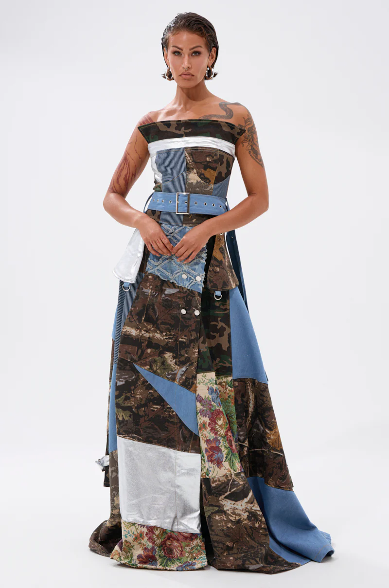 STRAPLESS TRENCH MAXI DRESS WITH PATCHWORK DETAIL - Image 2