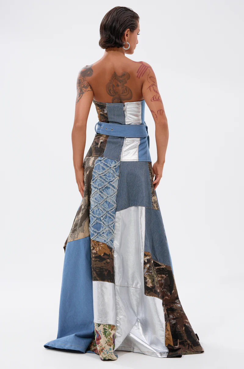STRAPLESS TRENCH MAXI DRESS WITH PATCHWORK DETAIL - Image 6