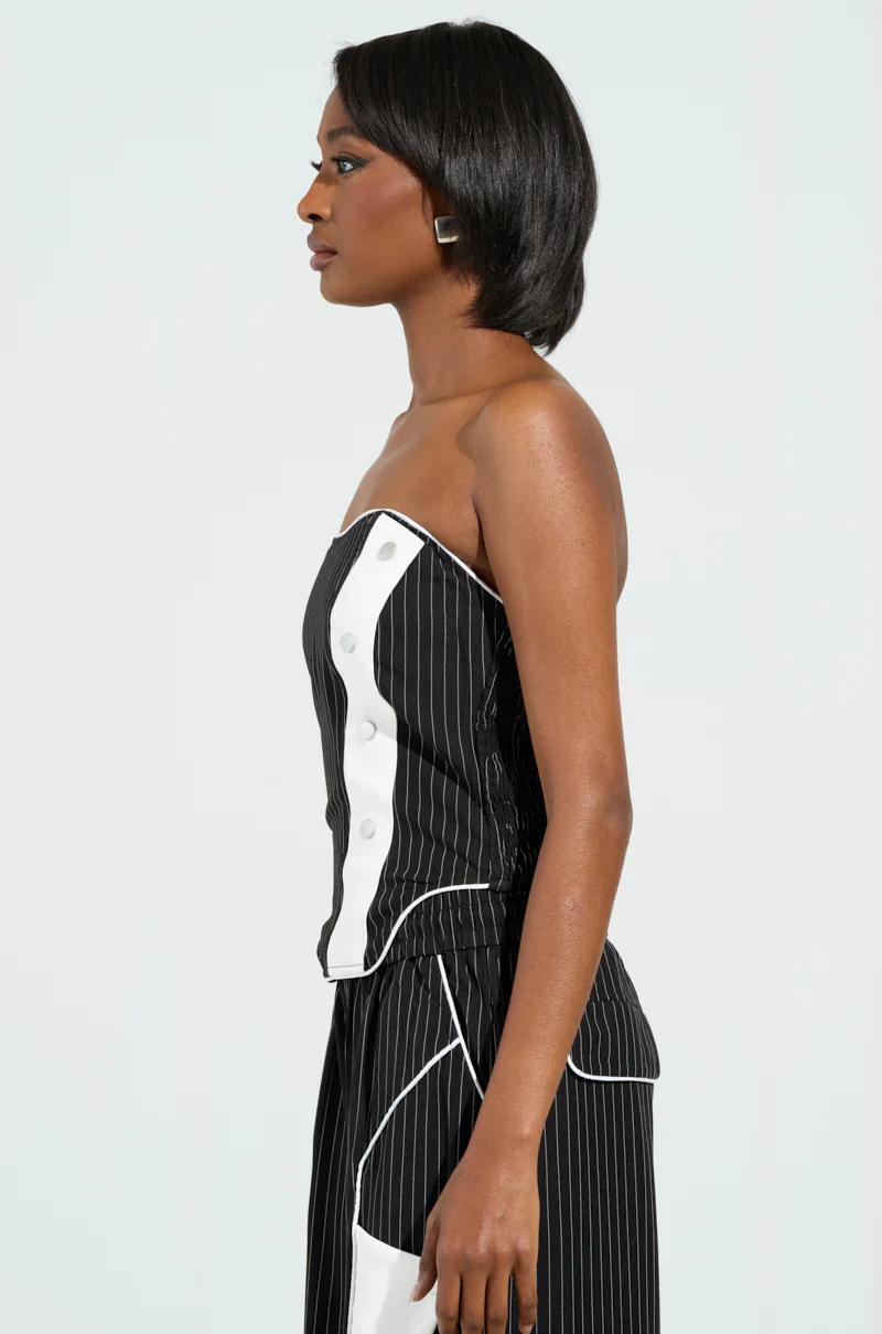 STRICTLY BUSINESS PINSTRIPE STRAPLESS TOP - Image 3