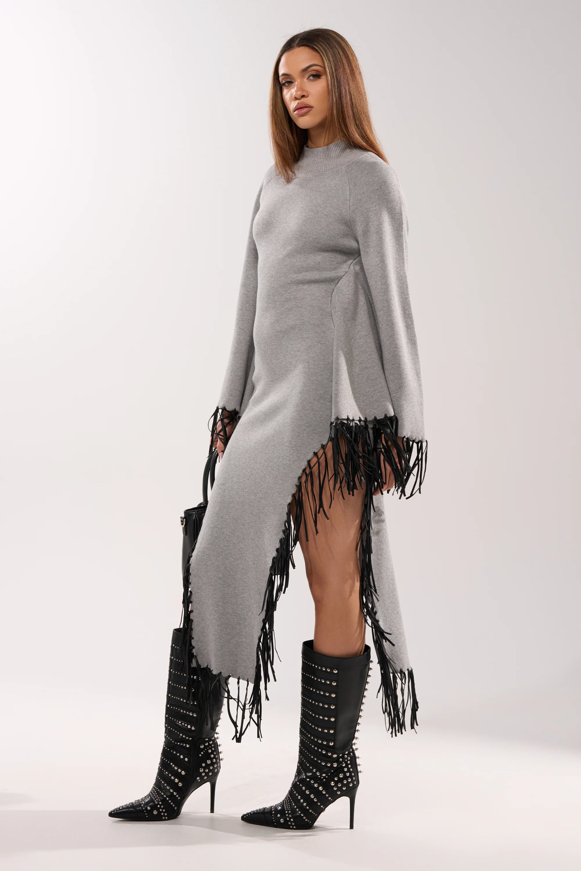 SWEATER WEATHER KNIT MIDI DRESS IN GREY - Image 3
