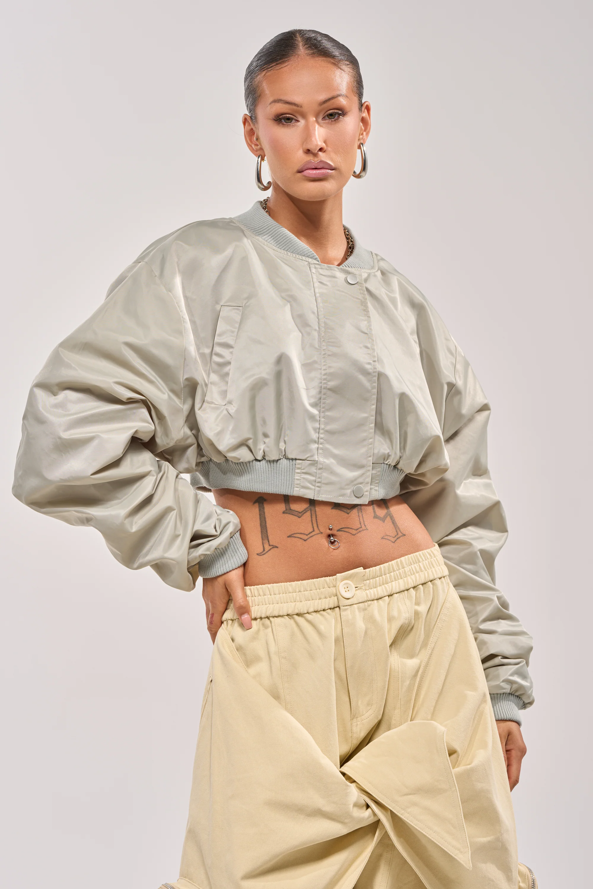 TAKE IT EASY CROPPED BOMBER IN SAGE