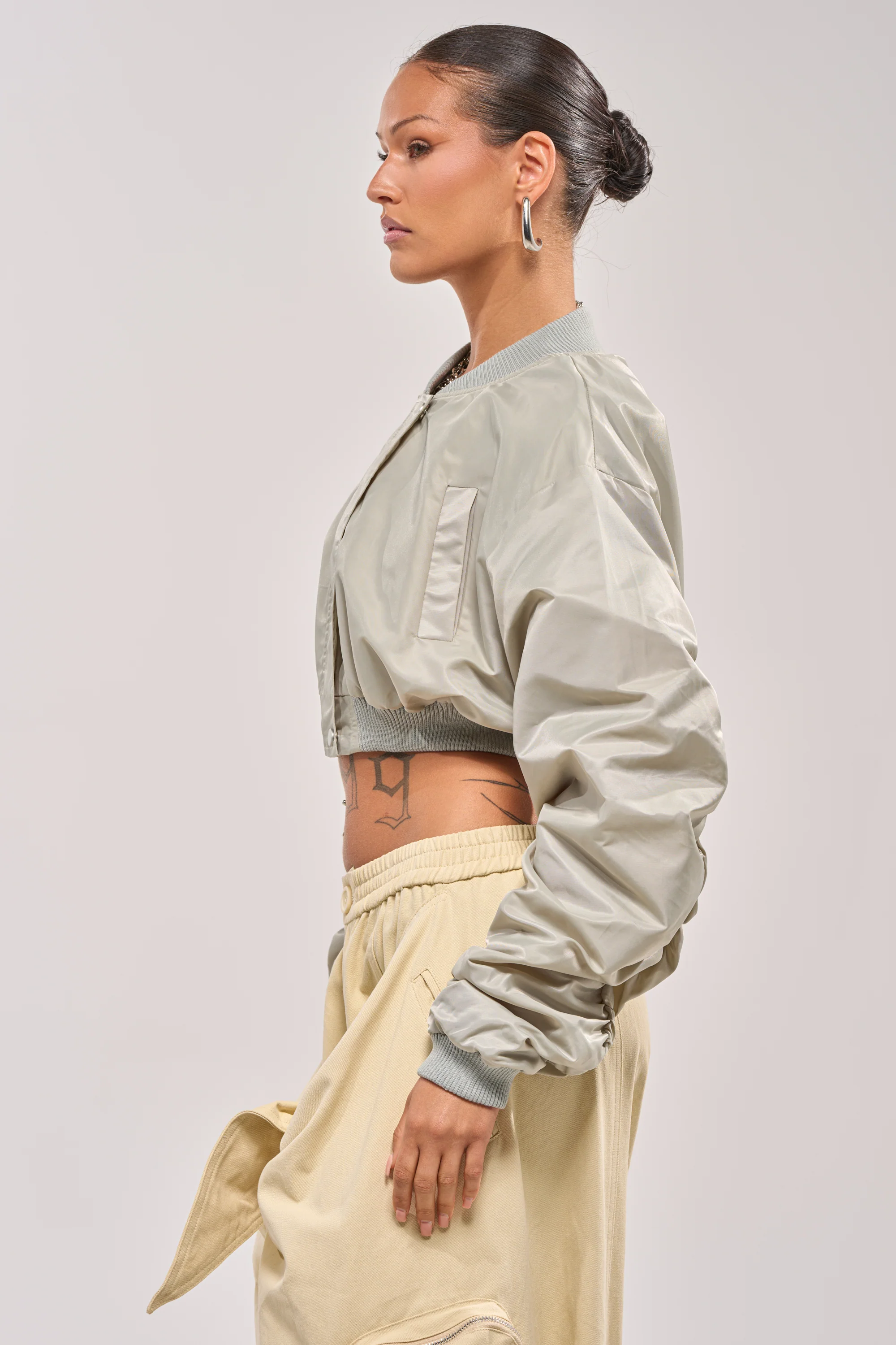 TAKE IT EASY CROPPED BOMBER IN SAGE - Image 4