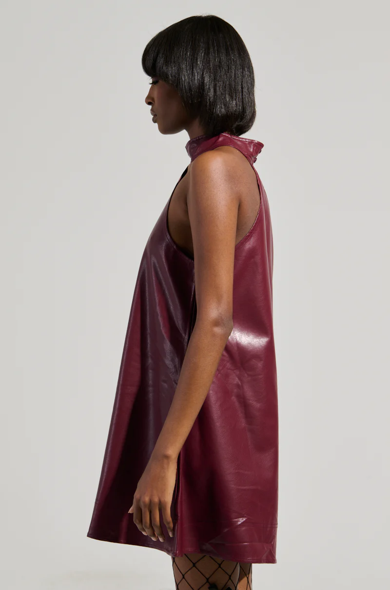 TAKE IT EASY PU MINI DRESS IN BURGUNDY - Image 4