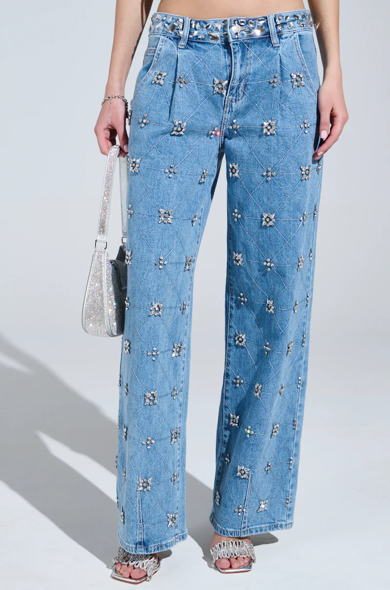TAKE ME OUT RHINESTONE DENIM JEANS - Image 2