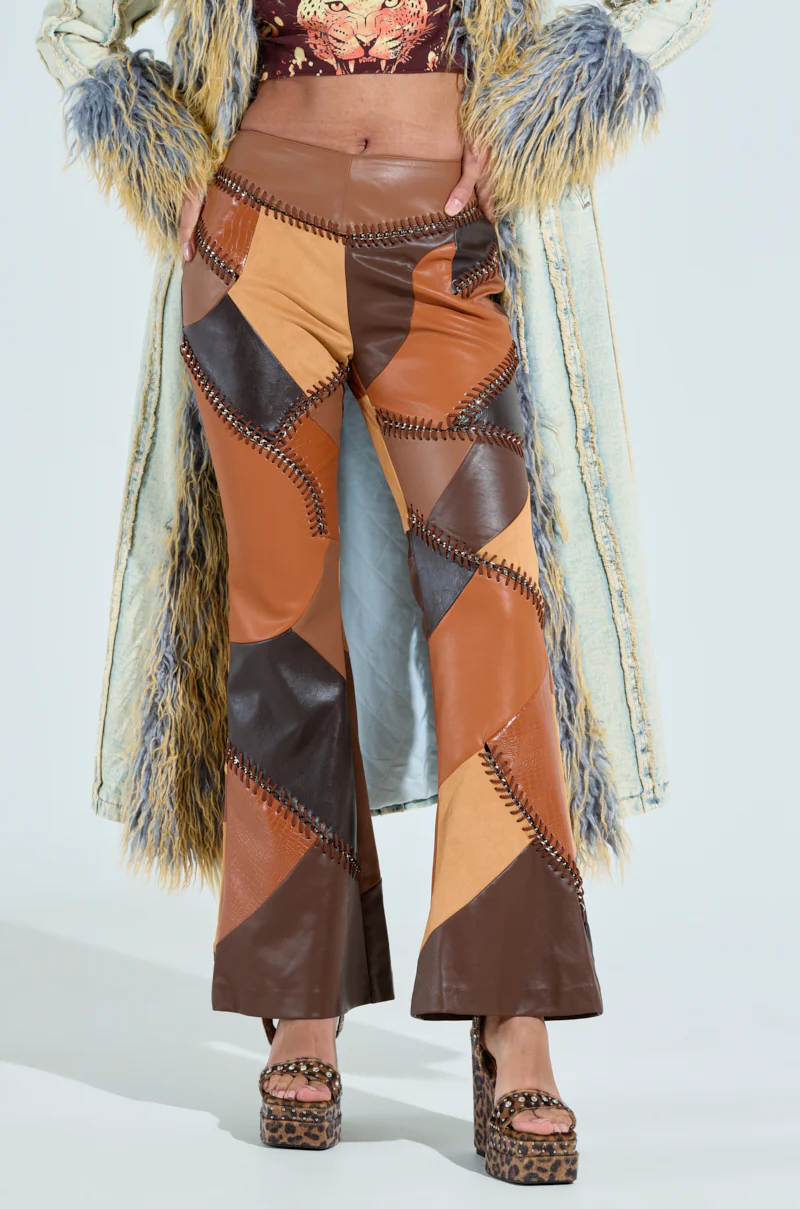 TALK LATER PATCH FAUX LEATHER FLARE PANT - Image 3