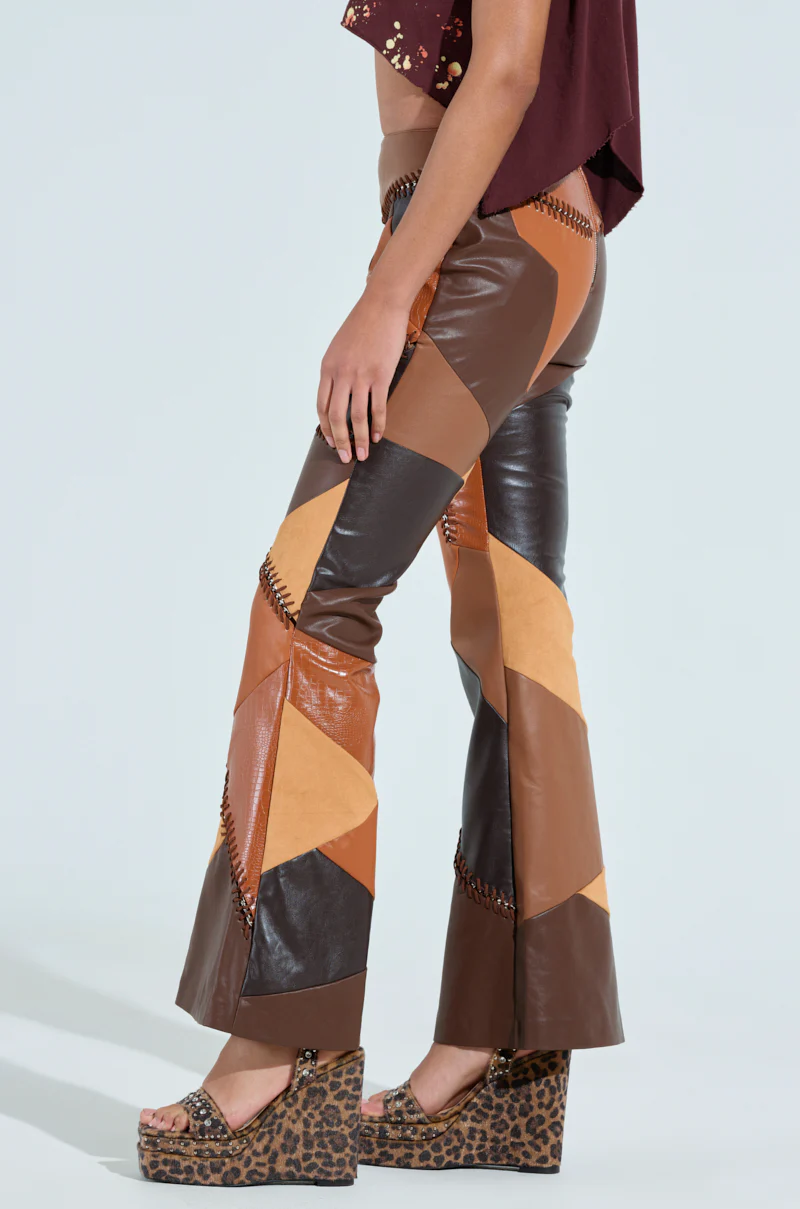 TALK LATER PATCH FAUX LEATHER FLARE PANT - Image 4
