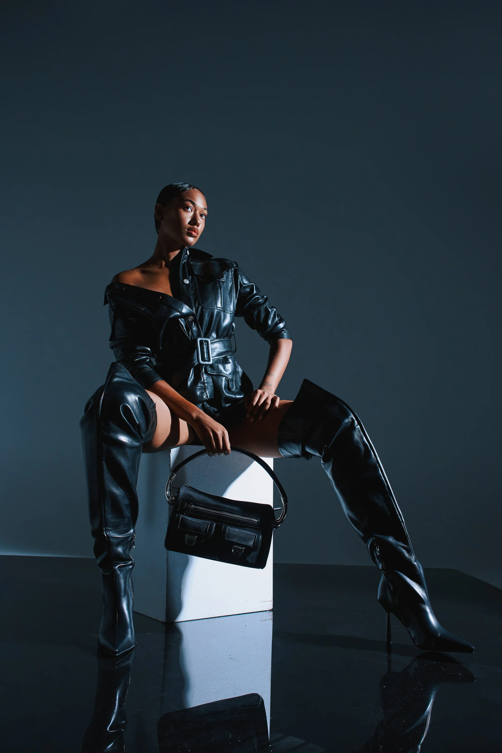 TALK TO ME BABY FAUX LEATHER BUTTON DOWN - Image 3
